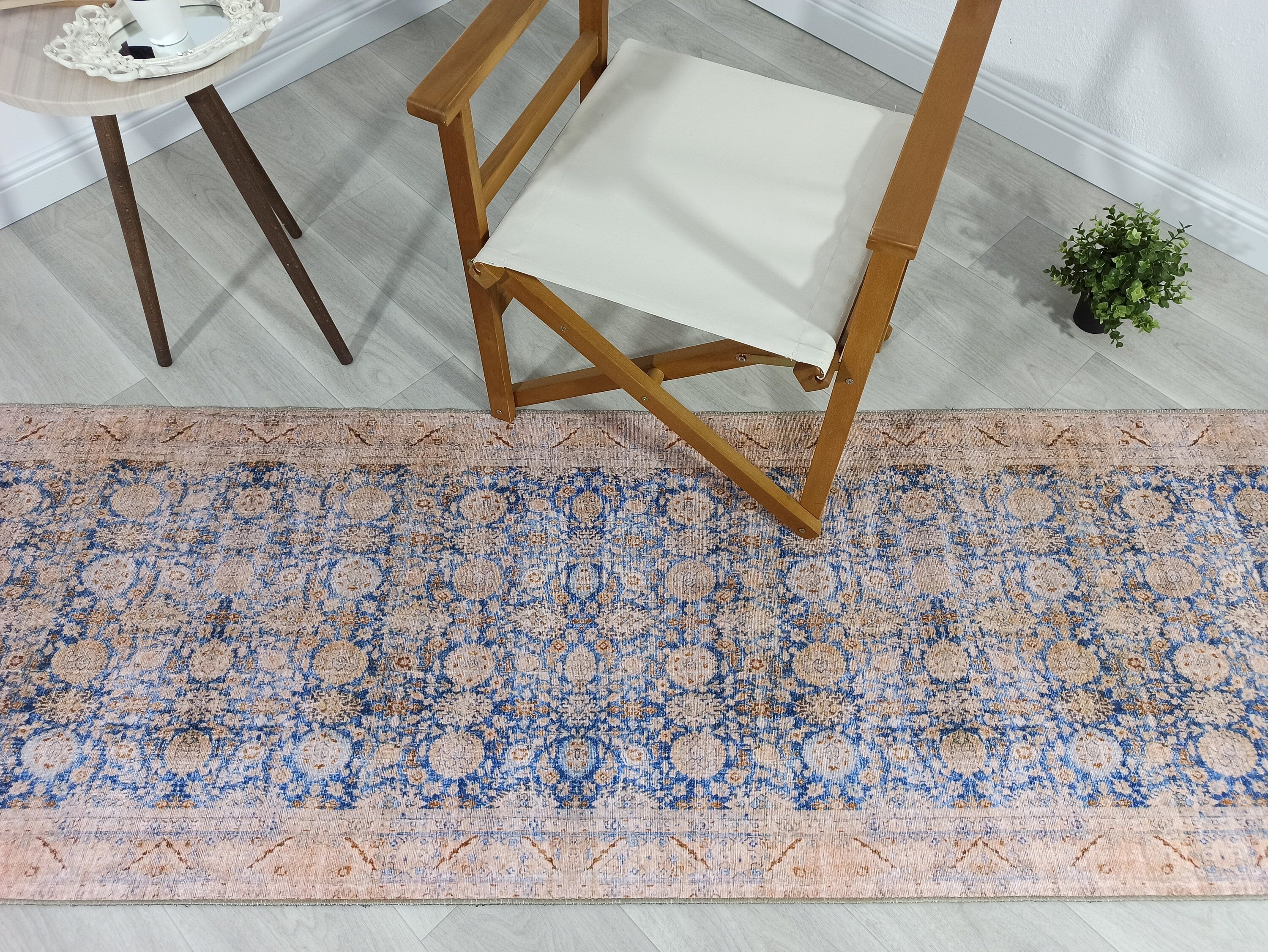 Anya Rug Turkish Neutral Beige Blue Oushak Rug