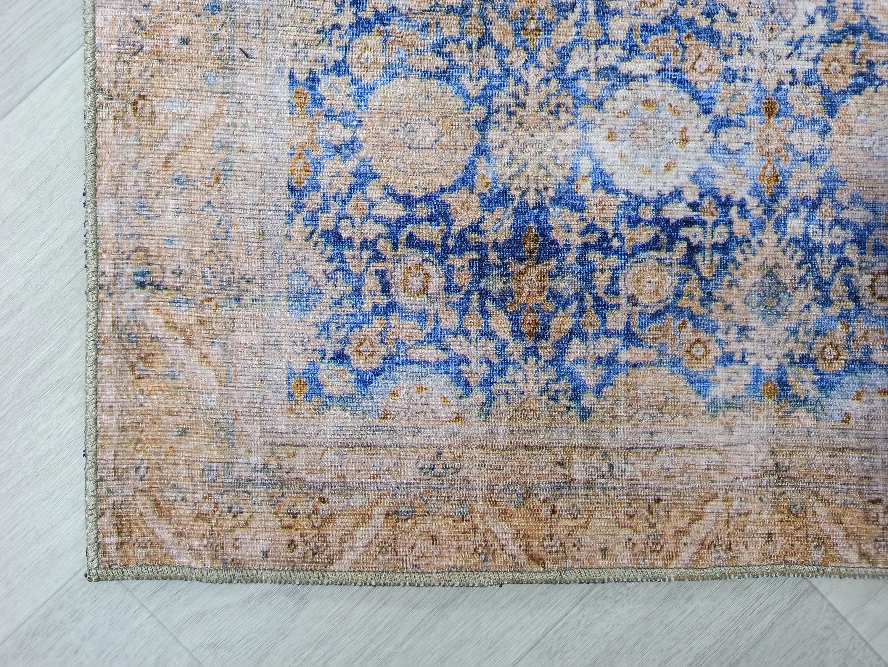 Anya Rug Turkish Neutral Beige Blue Oushak Rug