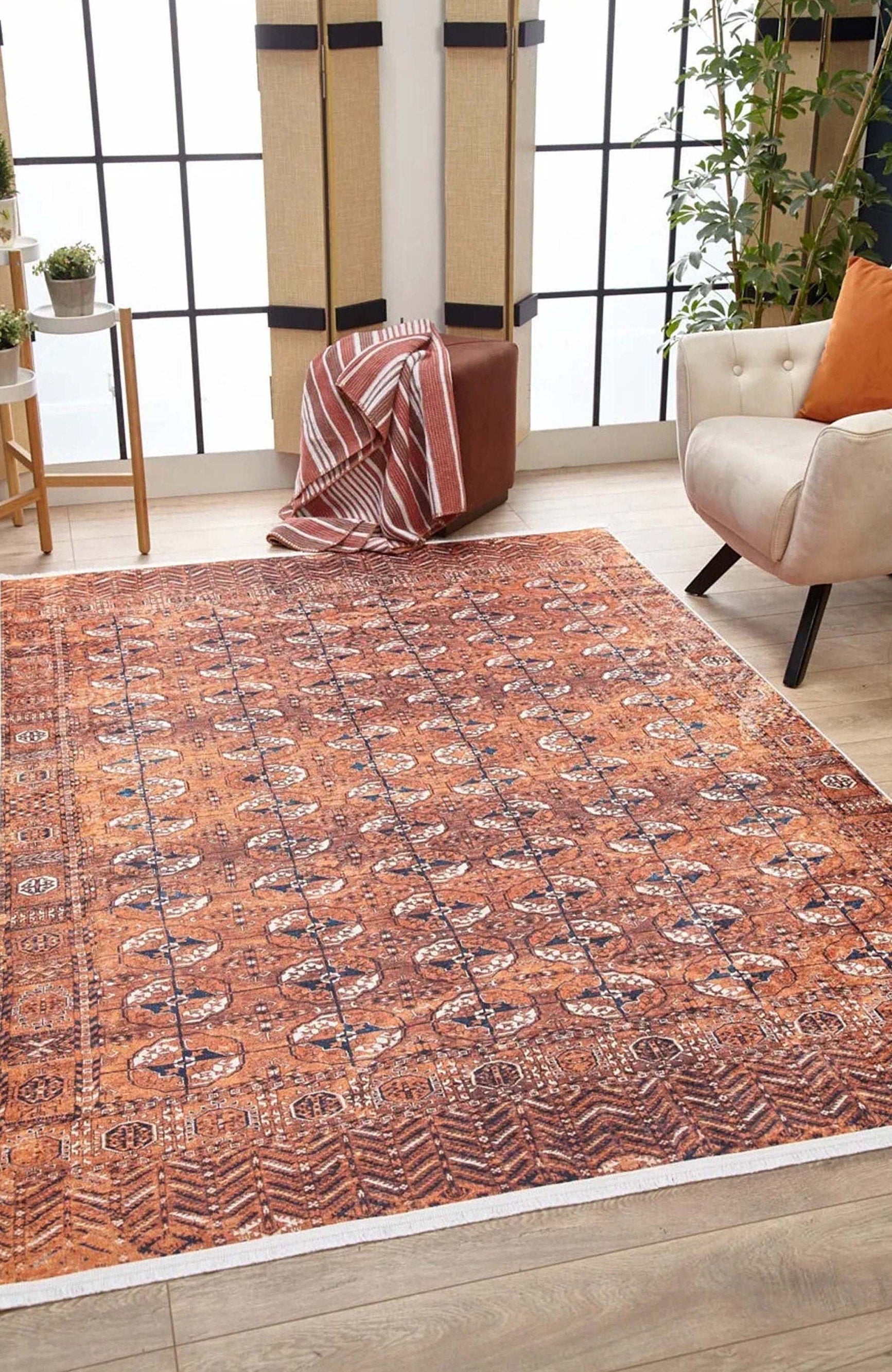 Arda Turkish Kilim Orange & Silver Rug