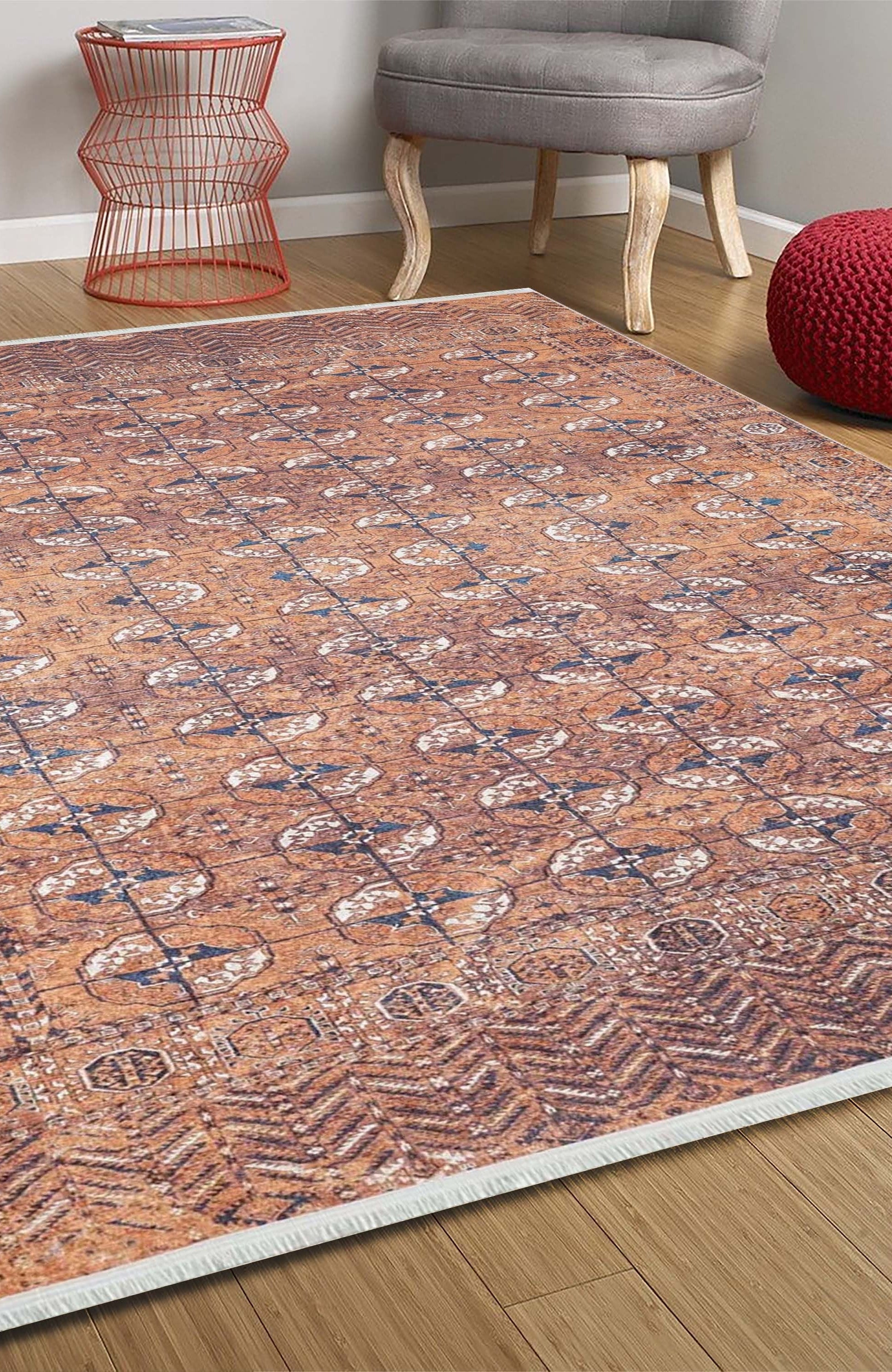 Arda Turkish Kilim Orange & Silver Rug
