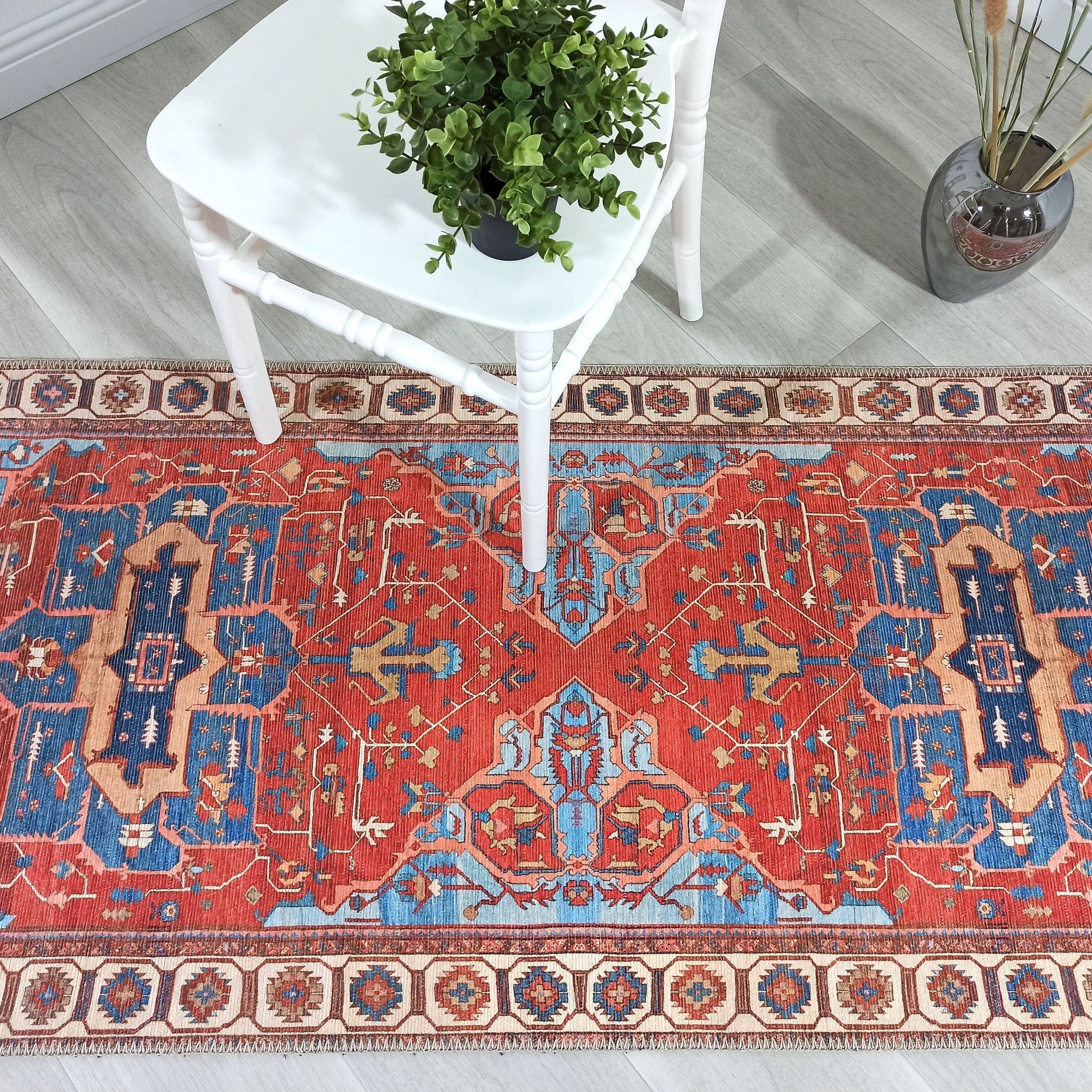 Ari Rug Antique Oriental Turkish Red & Blue Rug