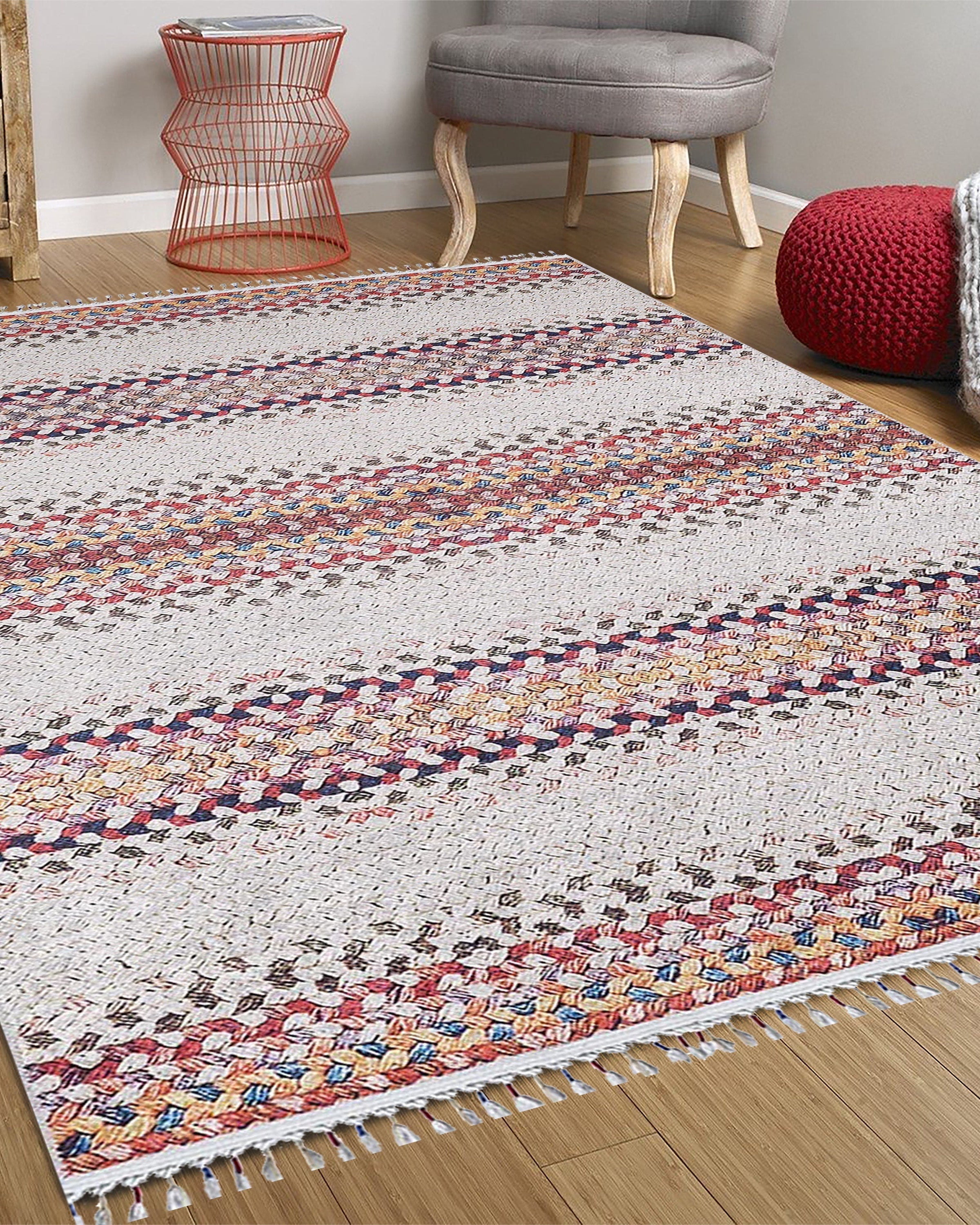 Ariana Neutral White Flatweave Colorful Rug