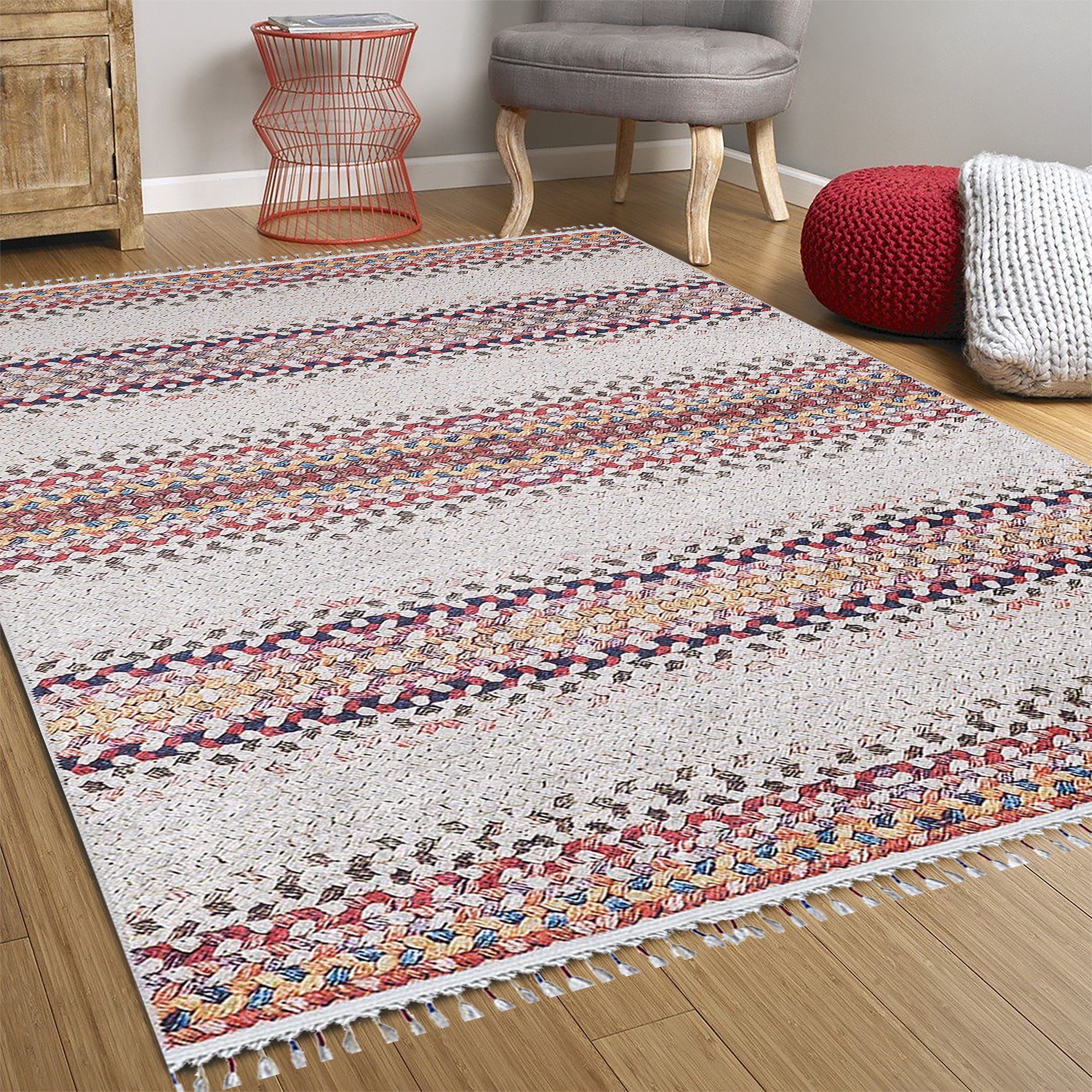 Ariana Neutral White Flatweave Colorful Rug