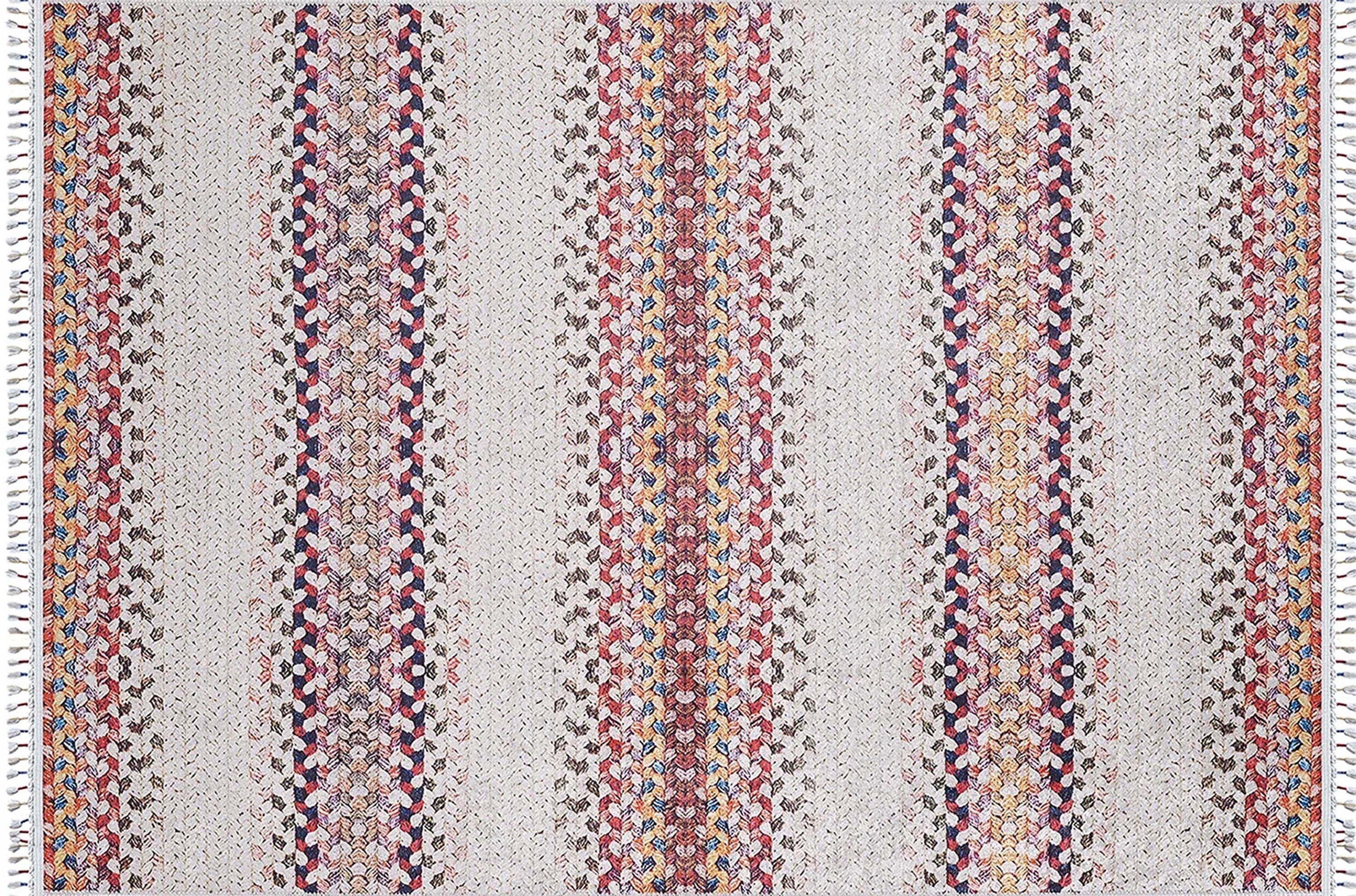 Ariana Neutral White Flatweave Colorful Rug