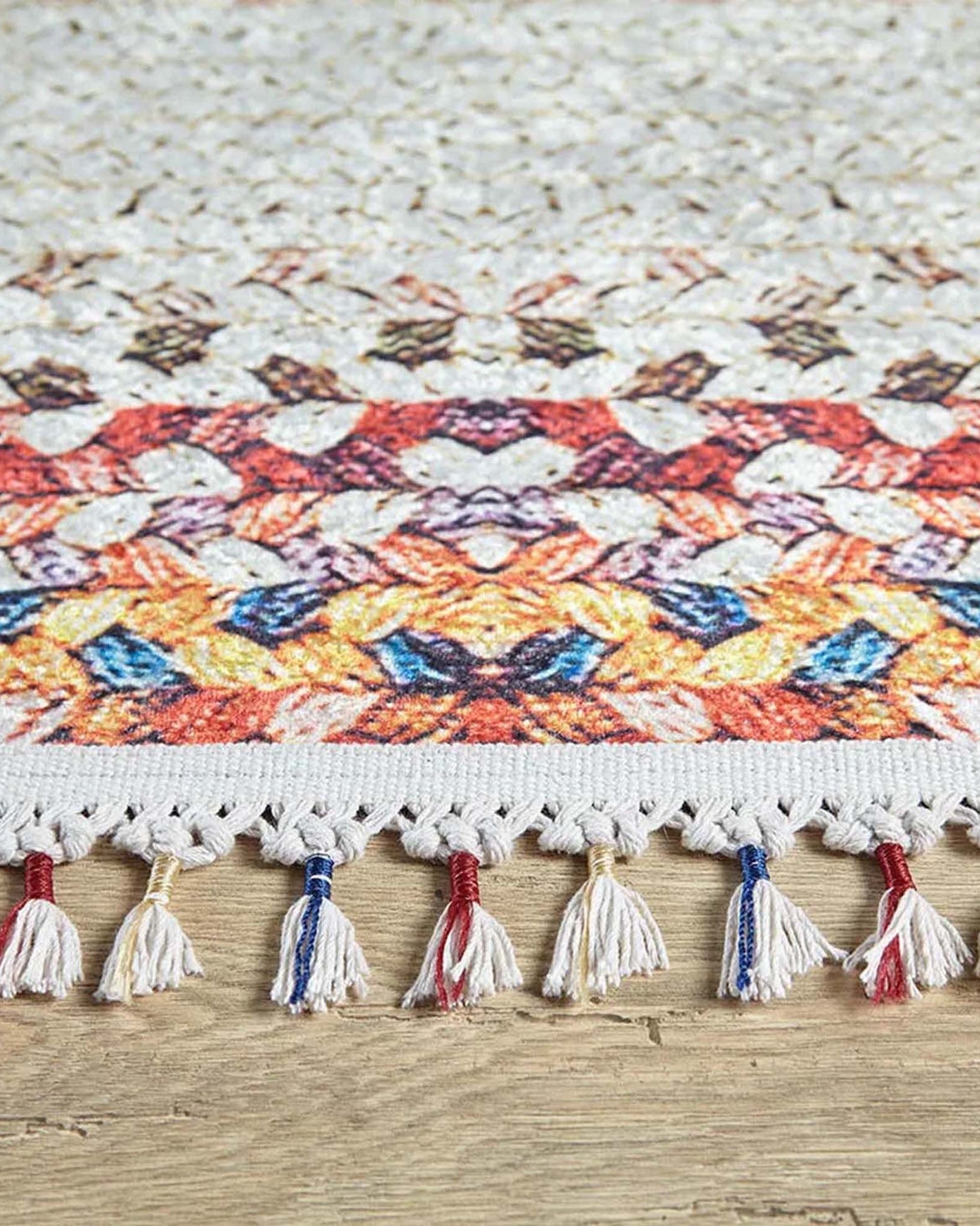 Ariana Neutral White Flatweave Colorful Rug