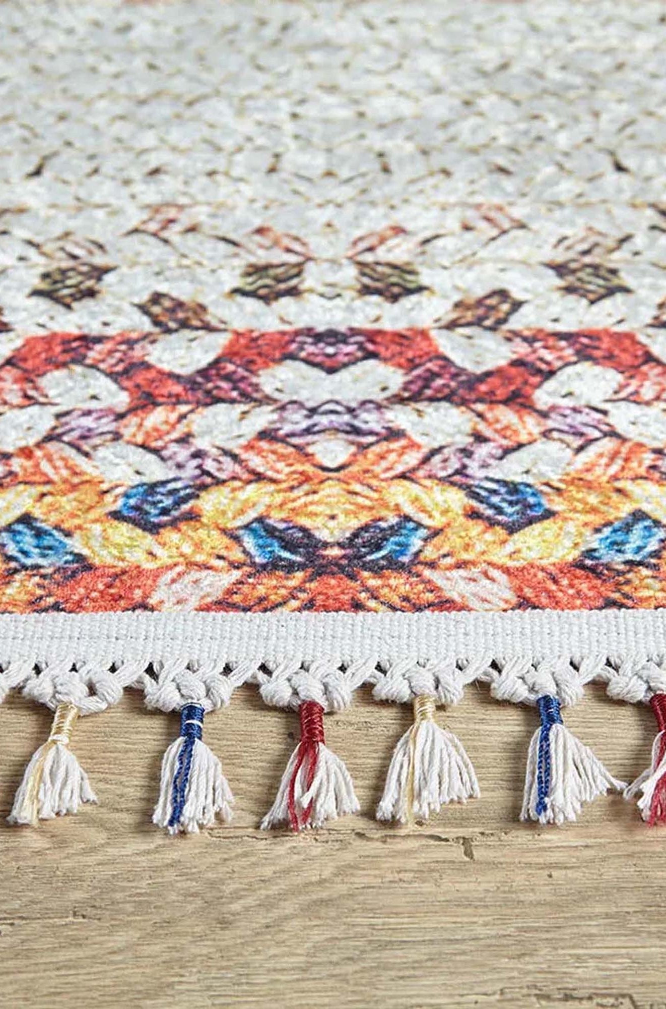 Ariana Neutral White Flatweave Colorful Rug
