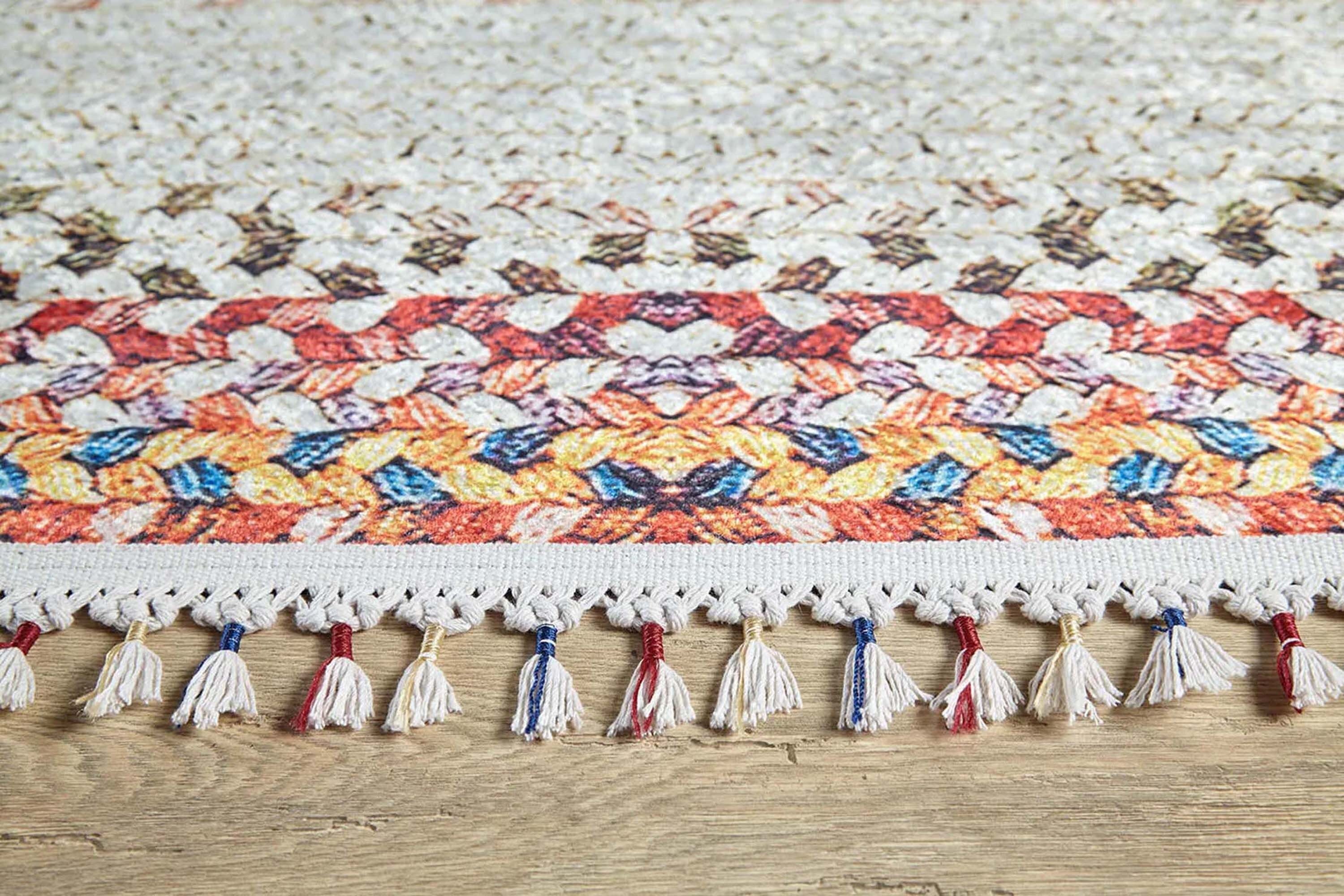 Ariana Neutral White Flatweave Colorful Rug