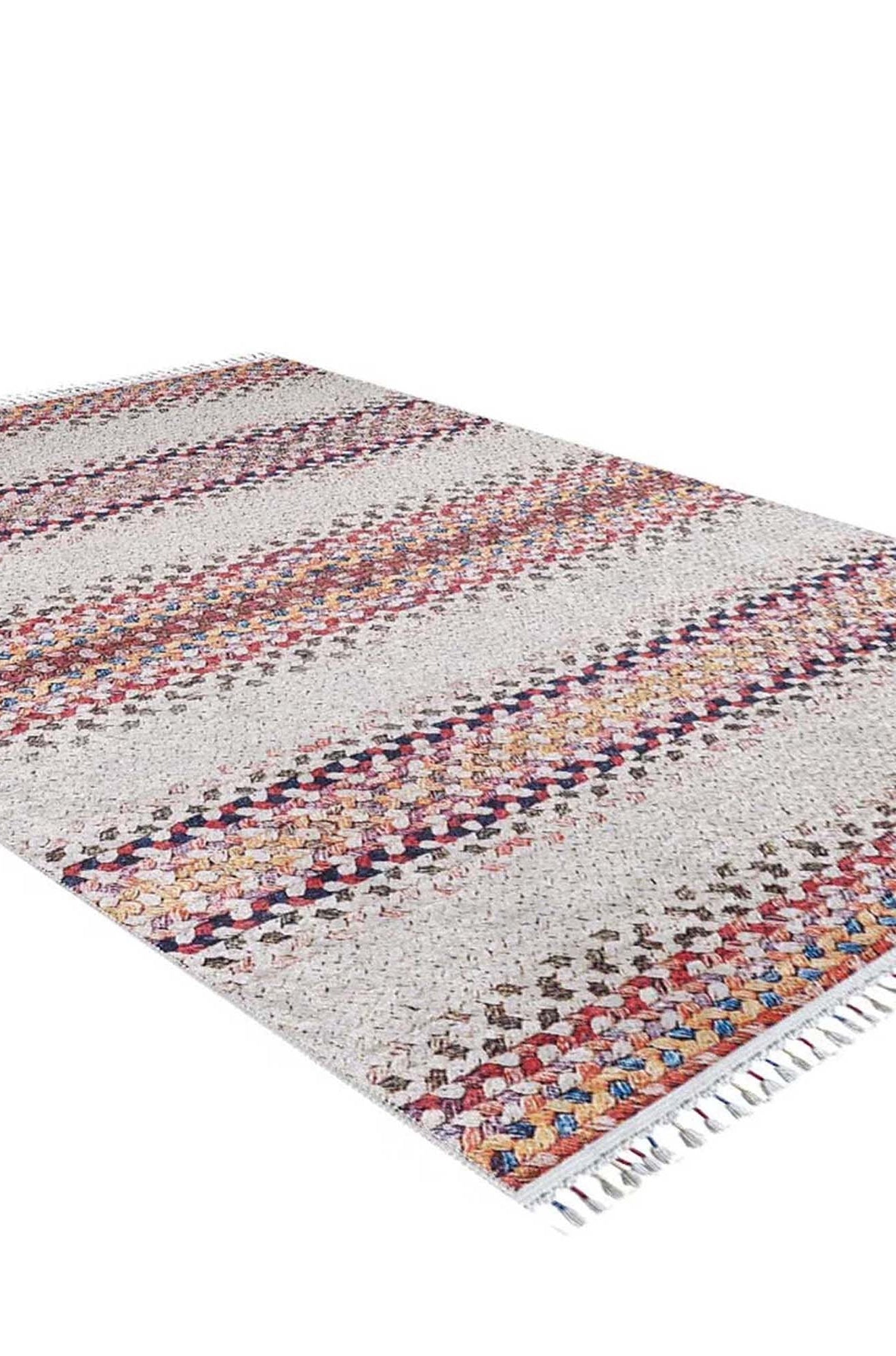 Ariana Neutral White Flatweave Colorful Rug