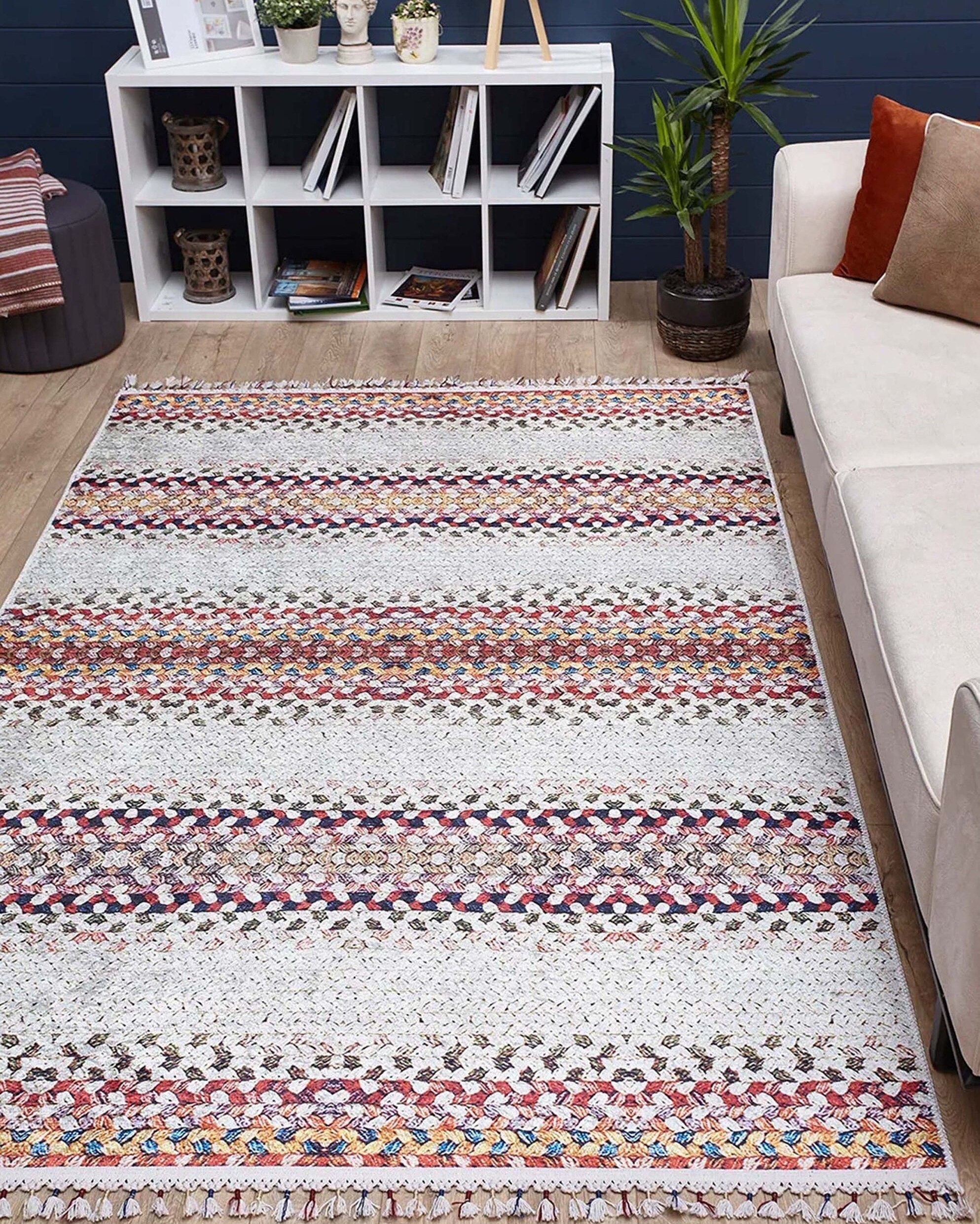 Ariana Neutral White Flatweave Colorful Rug