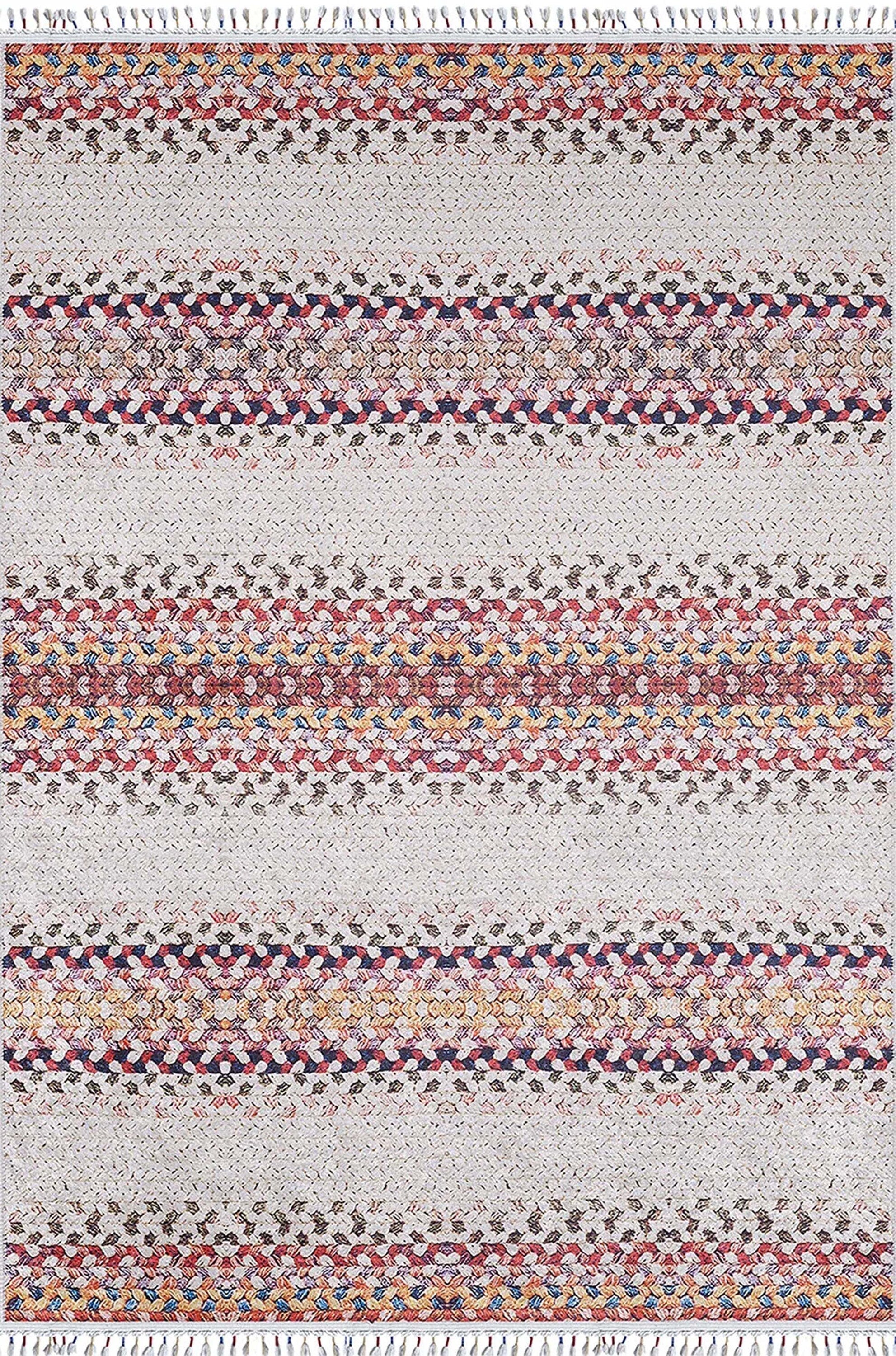 Ariana Neutral White Flatweave Colorful Rug