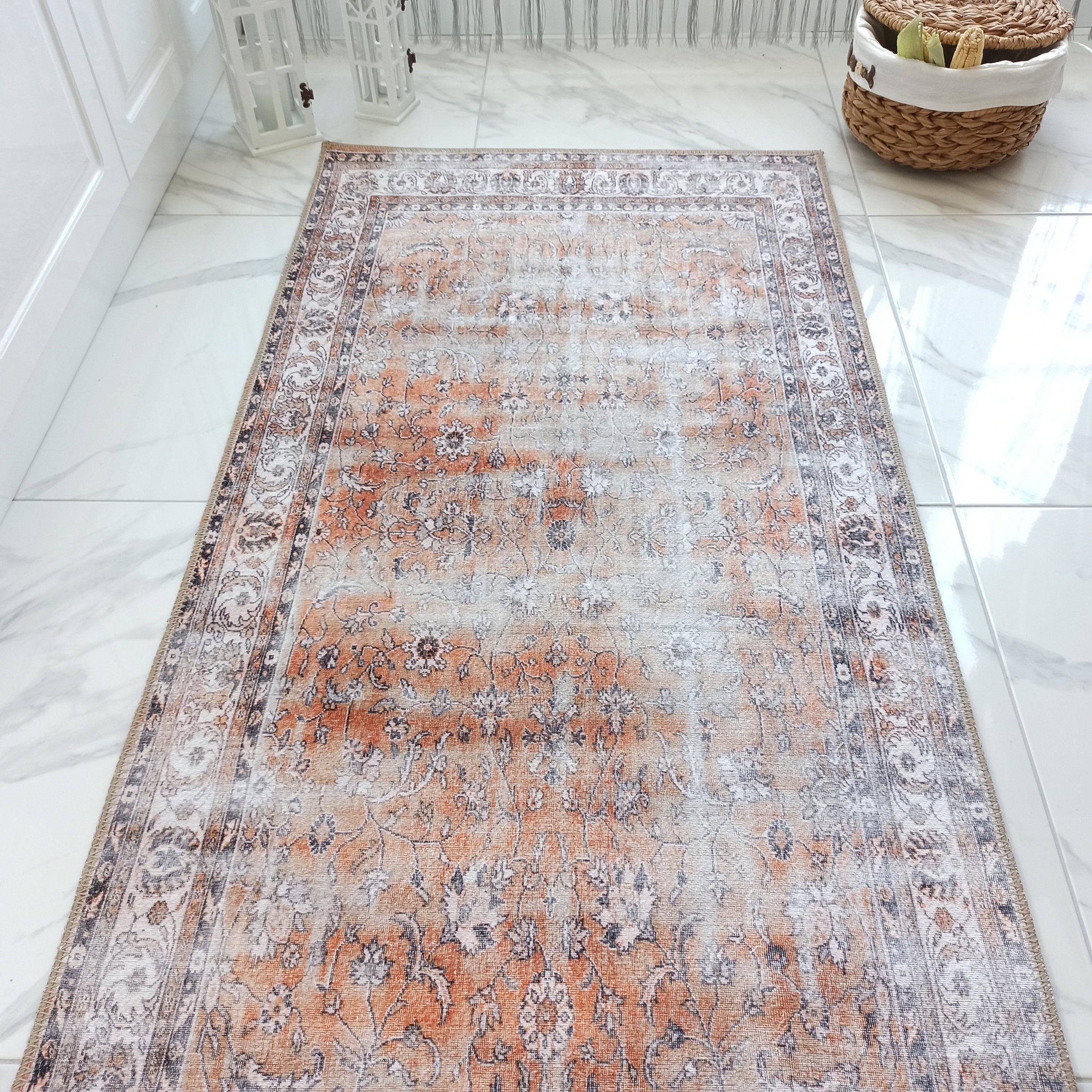 Arva Turkish Faded Orange and Brown Rug