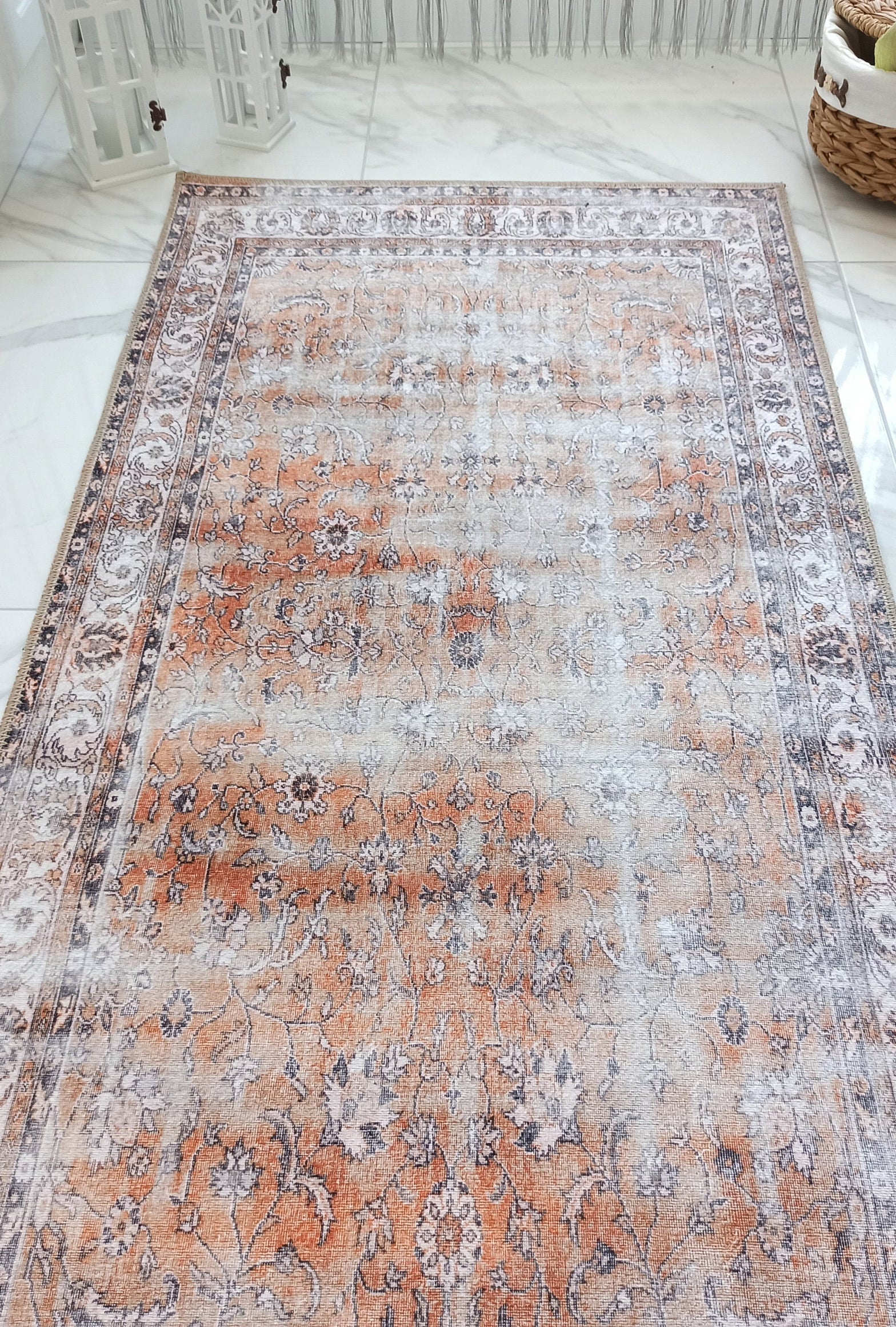 Arva Turkish Faded Orange and Brown Rug