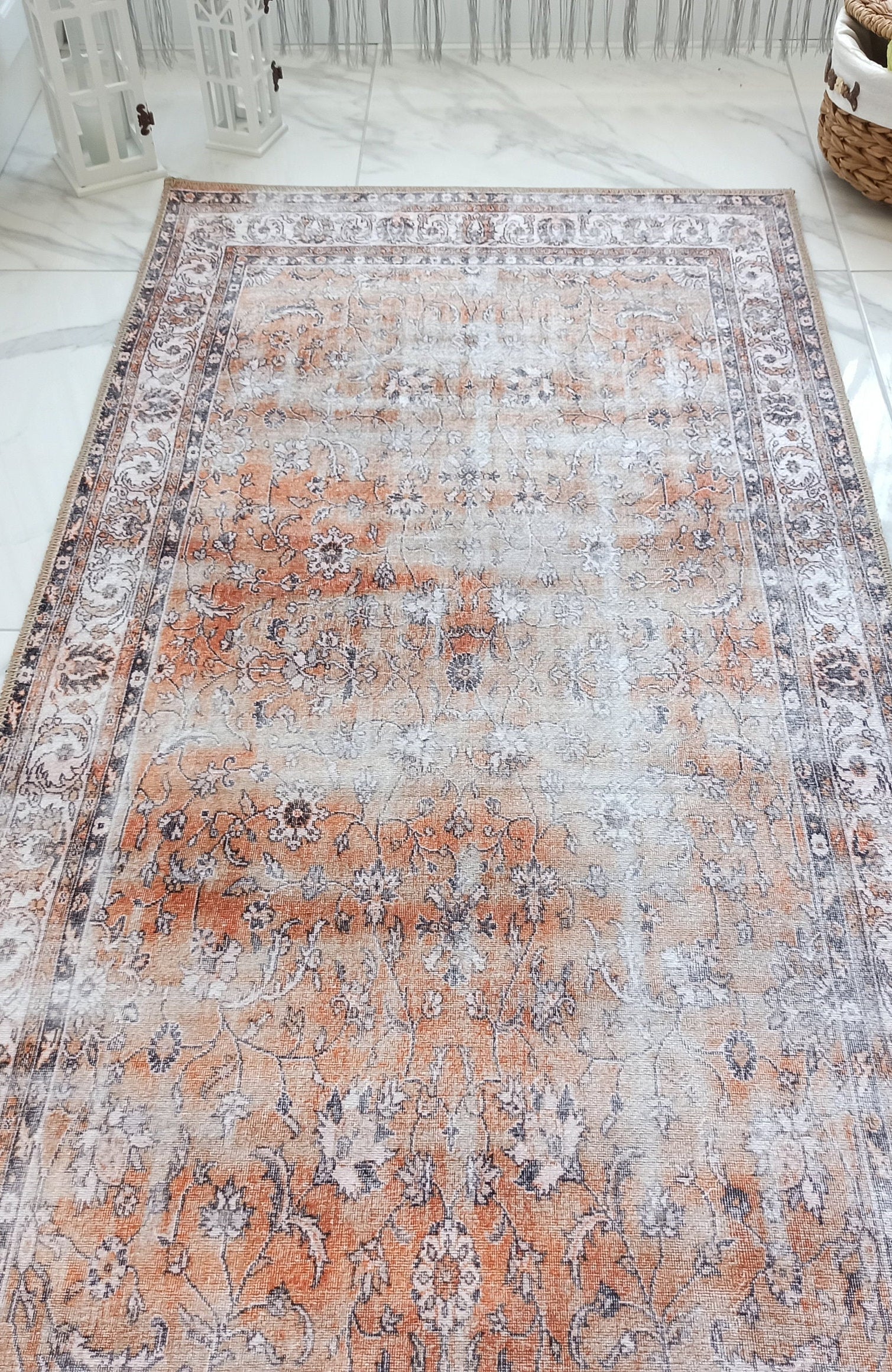 Arva Turkish Faded Orange and Brown Rug