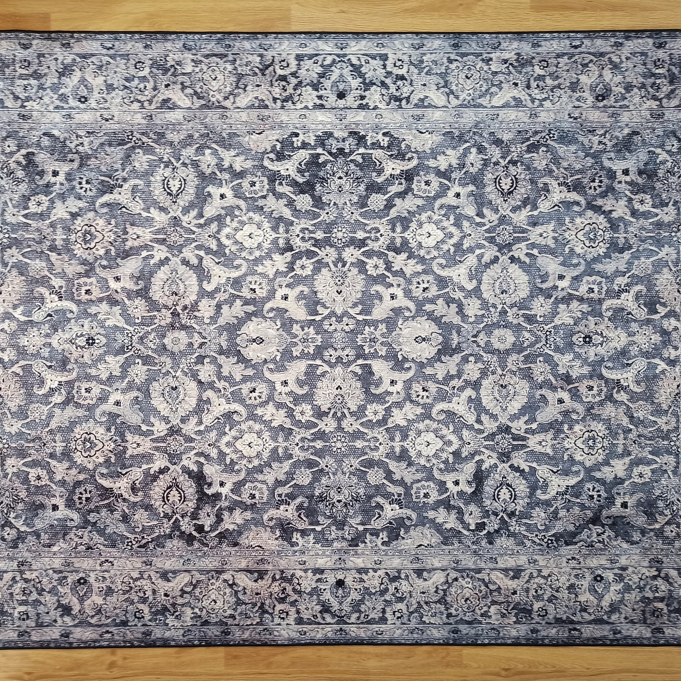 Asena Area Rug | Persian Navy Blue Gray Faded Rug