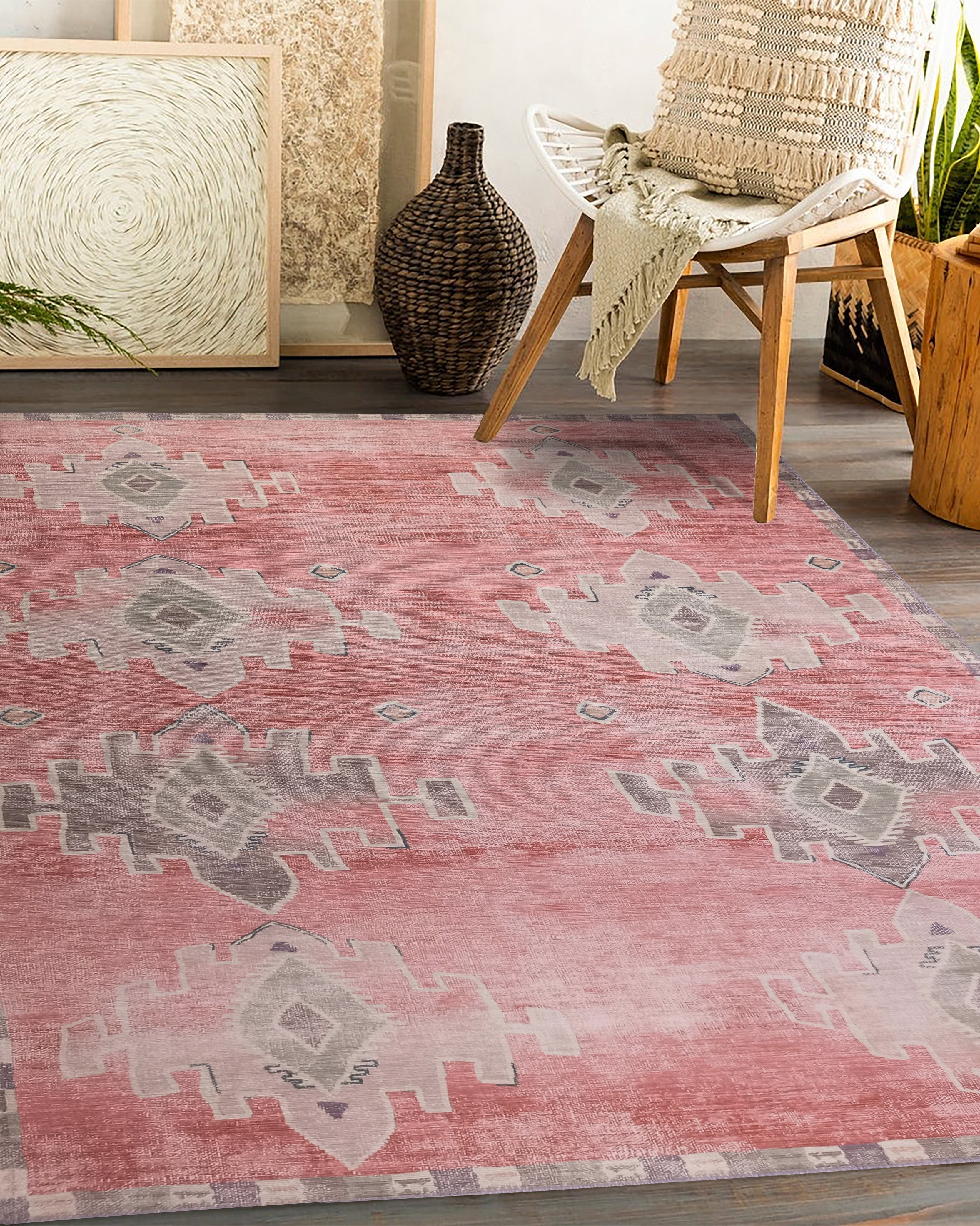 Aurelie Distressed Red Pink Beige Turkish Rug