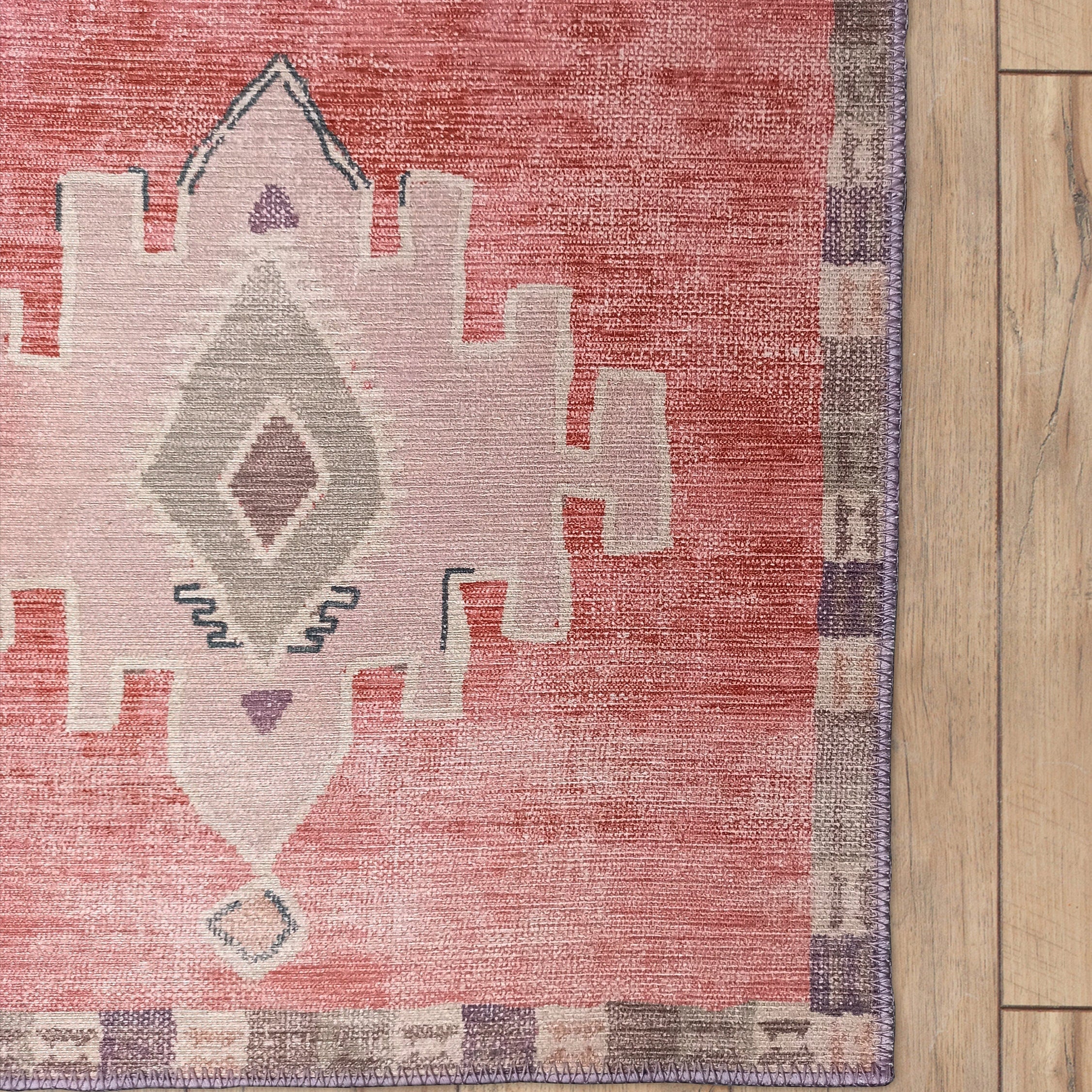 Aurelie Distressed Red Pink Beige Turkish Rug