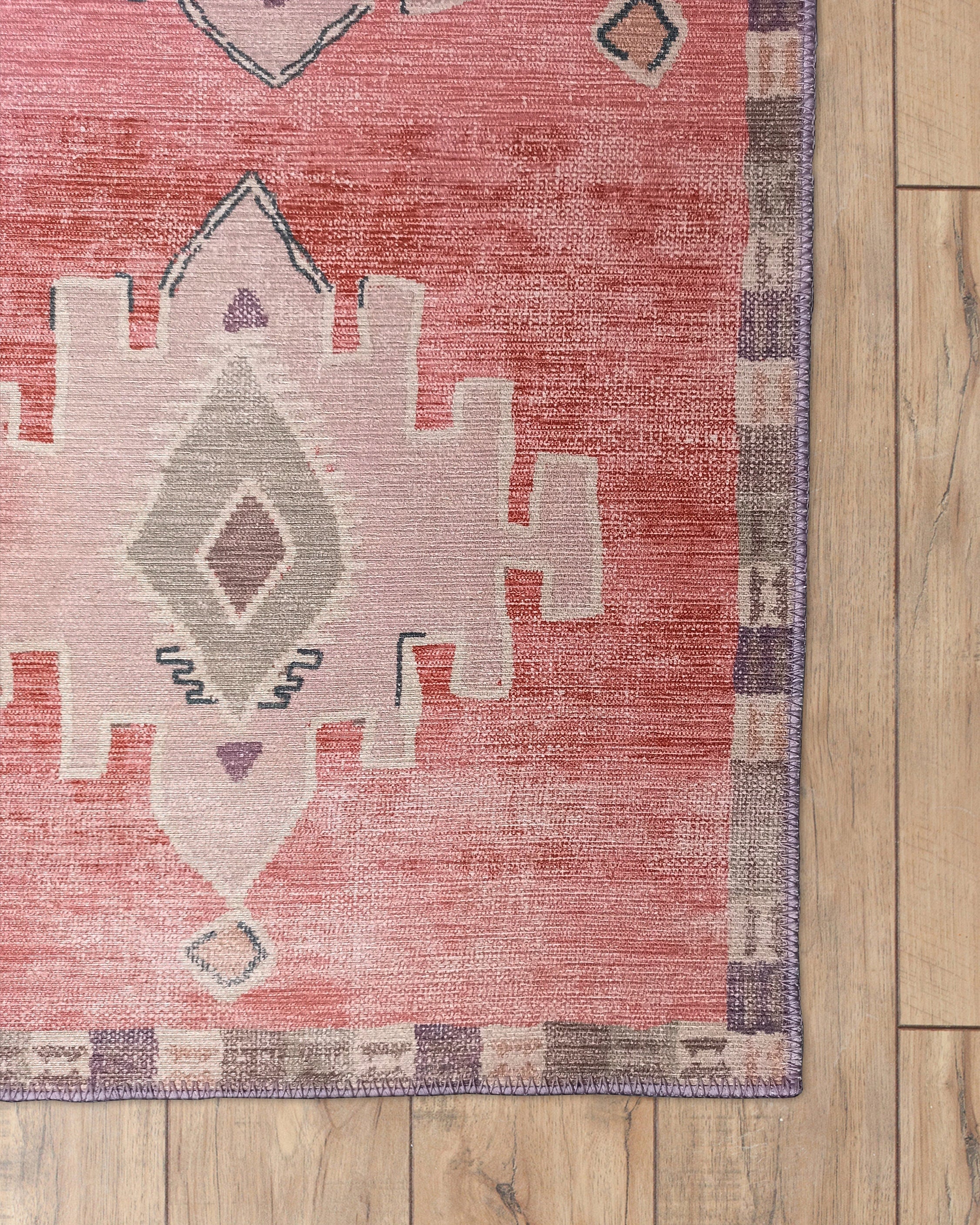 Aurelie Distressed Red Pink Beige Turkish Rug