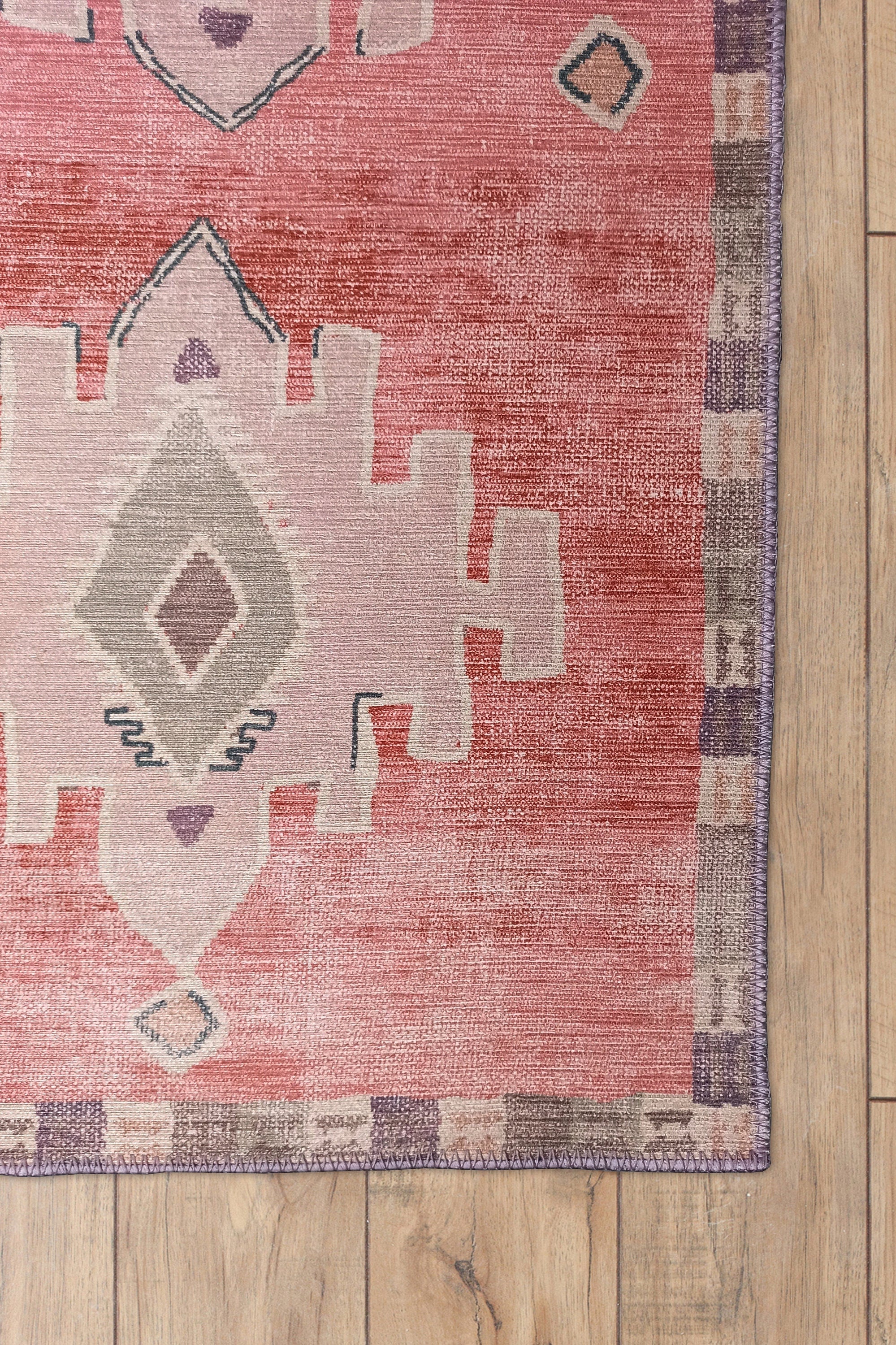 Aurelie Distressed Red Pink Beige Turkish Rug