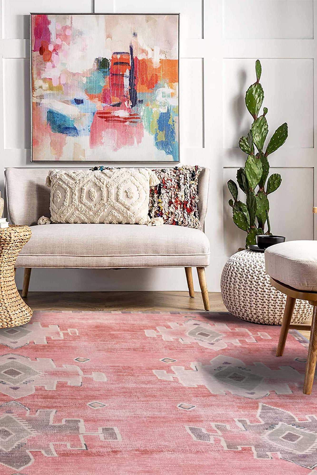 Aurelie Distressed Red Pink Beige Turkish Rug