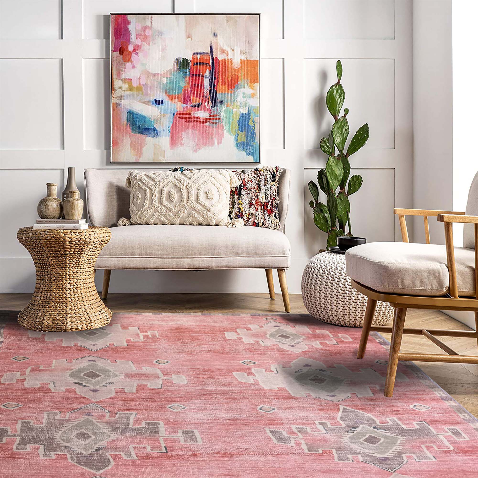 Aurelie Distressed Red Pink Beige Turkish Rug