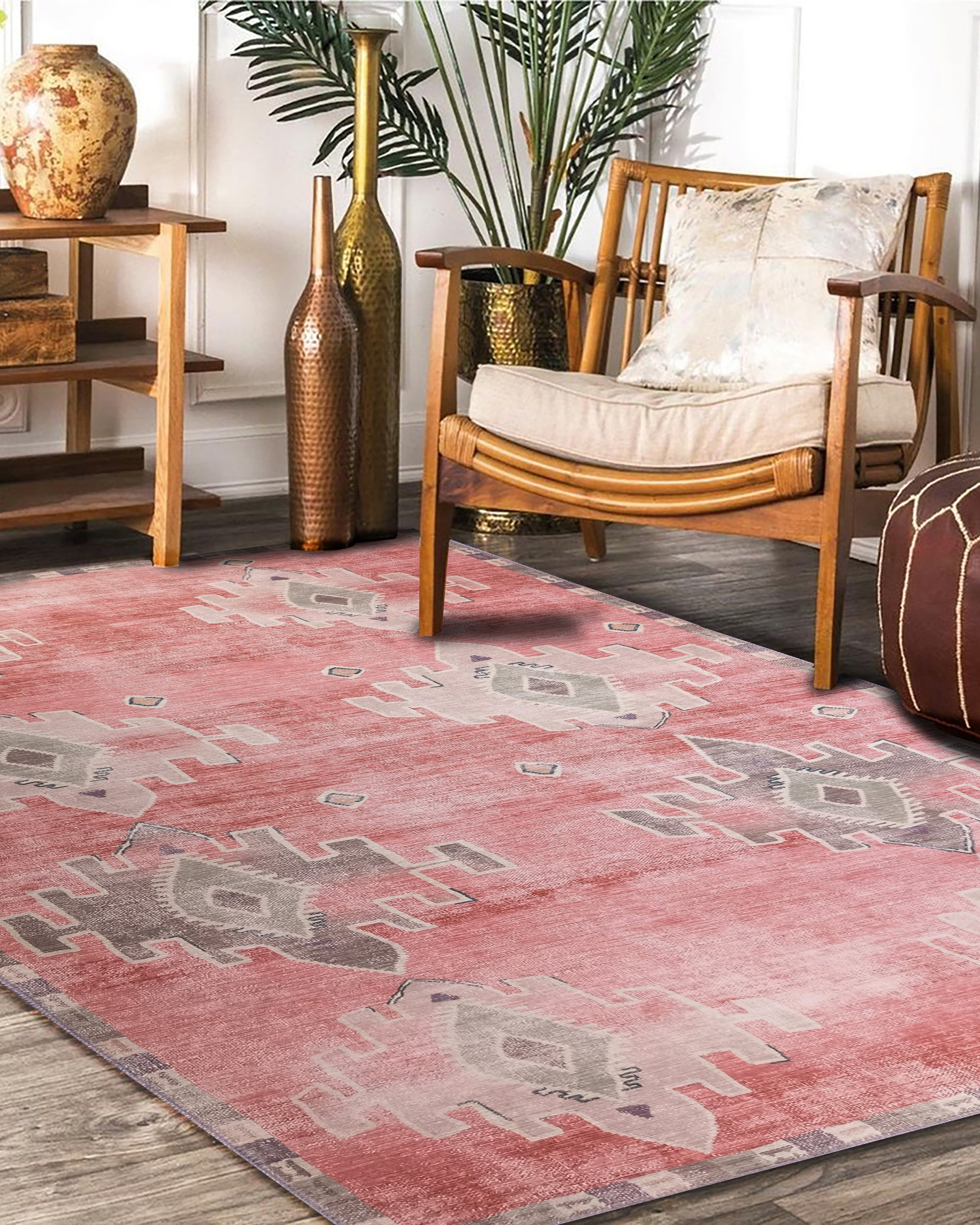 Aurelie Distressed Red Pink Beige Turkish Rug
