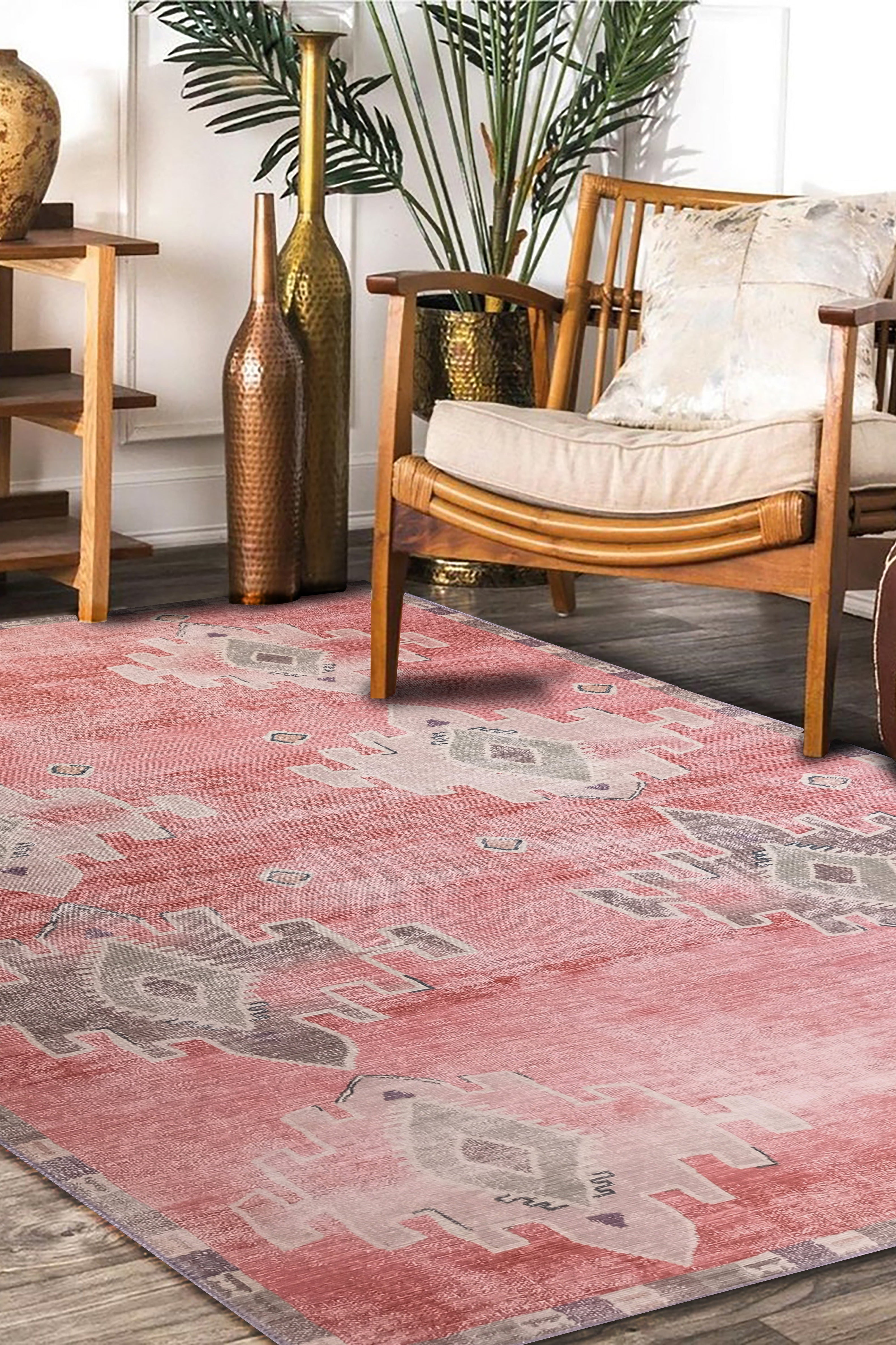 Aurelie Distressed Red Pink Beige Turkish Rug