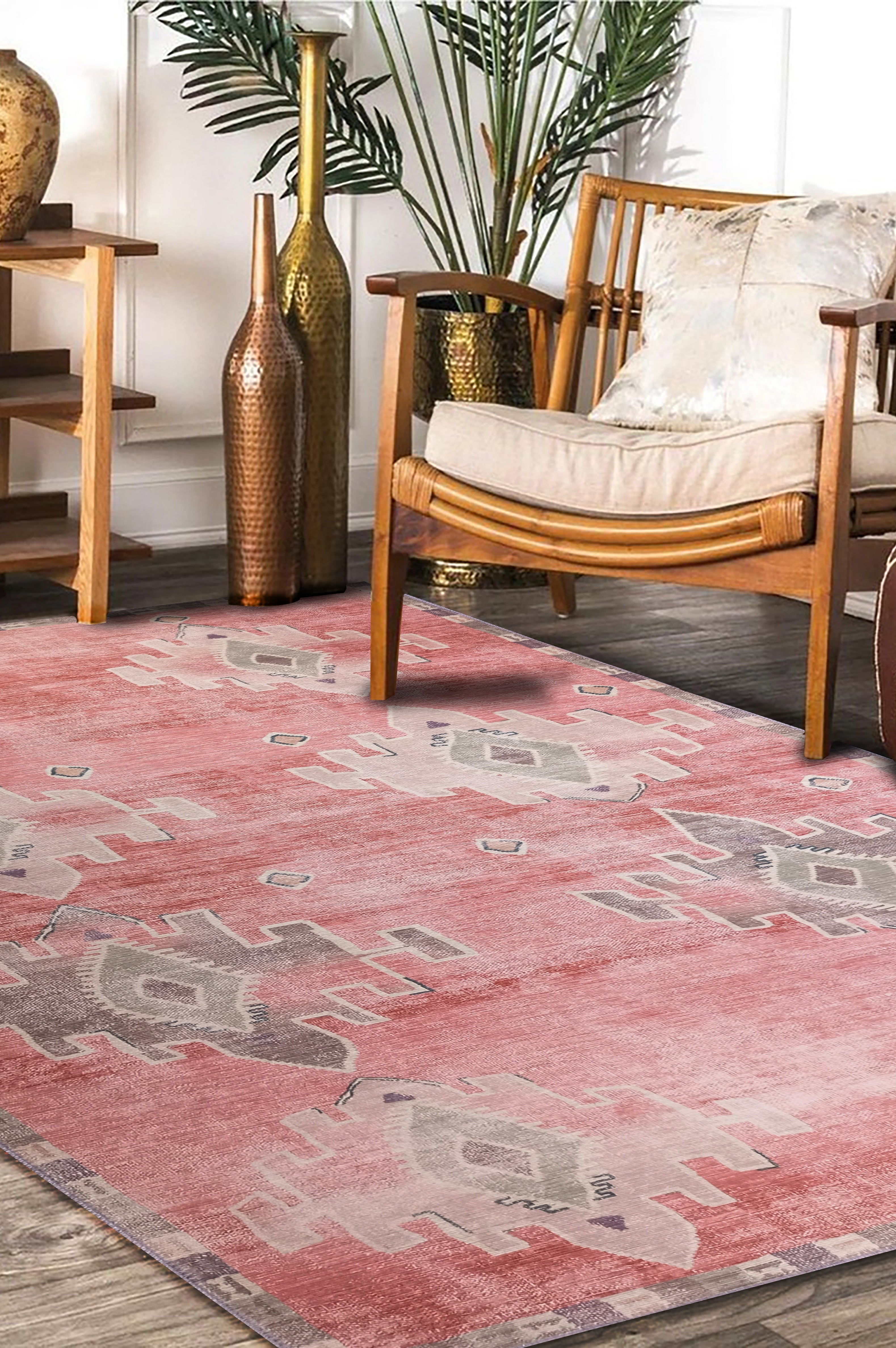 Aurelie Distressed Red Pink Beige Turkish Rug