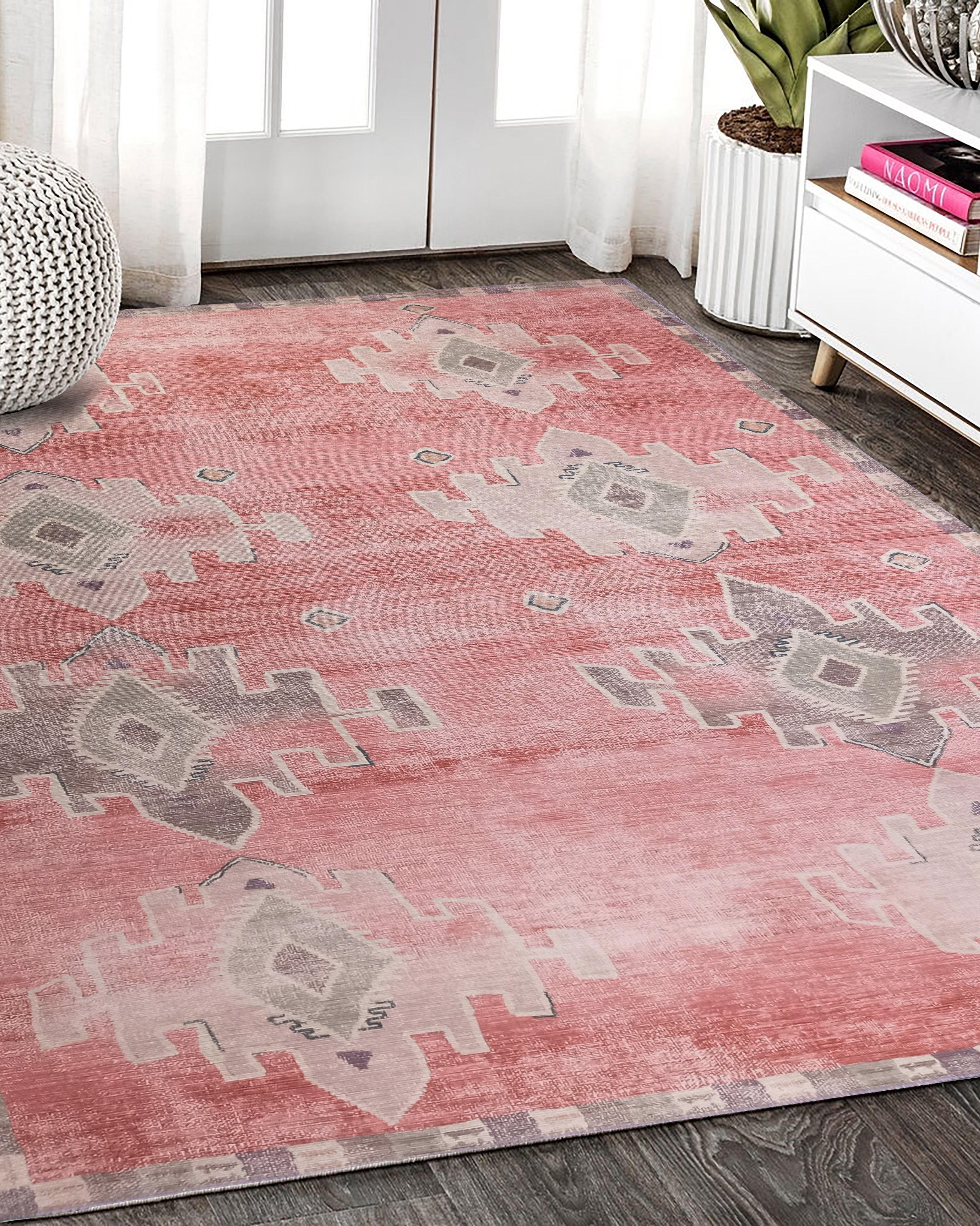 Aurelie Distressed Red Pink Beige Turkish Rug