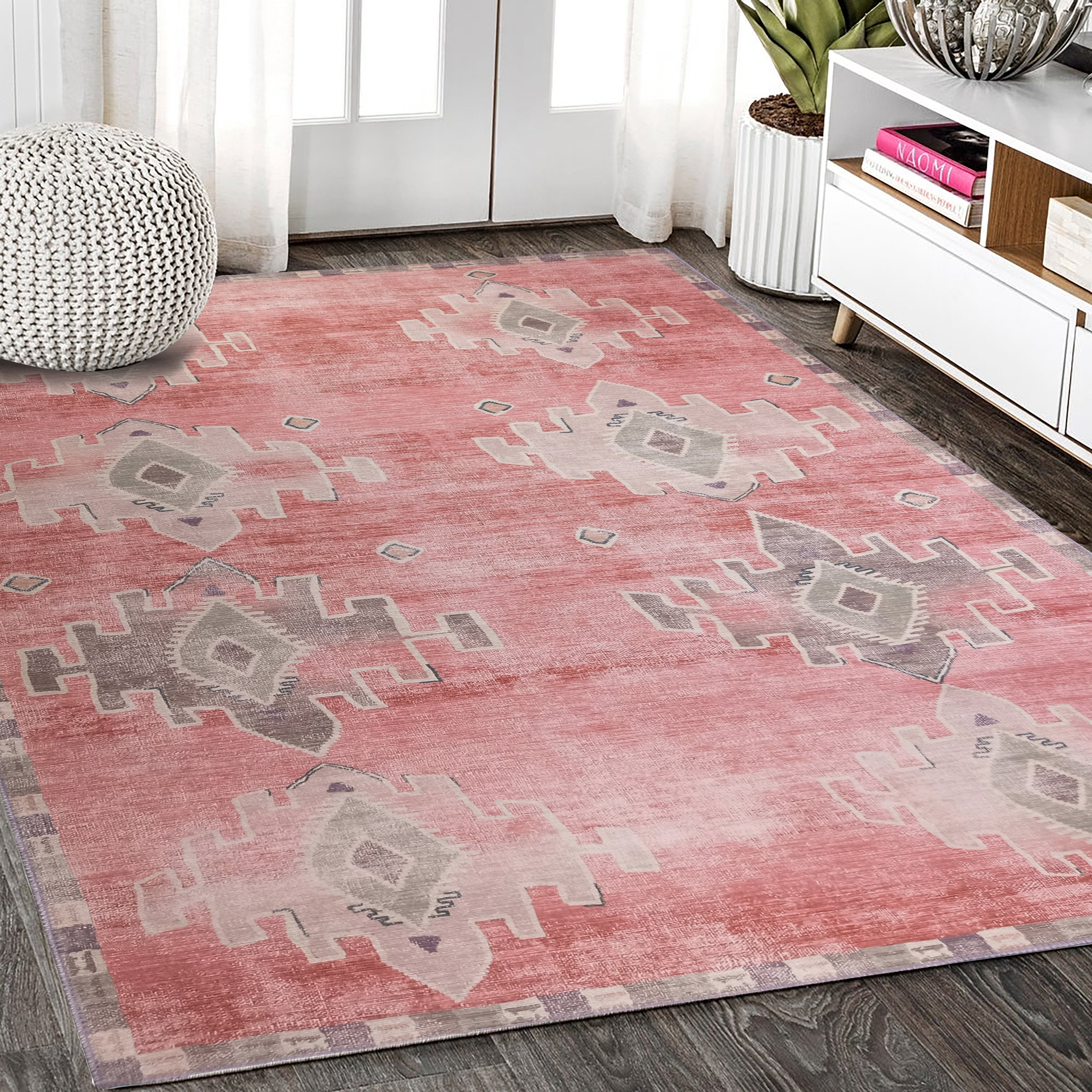 Aurelie Distressed Red Pink Beige Turkish Rug