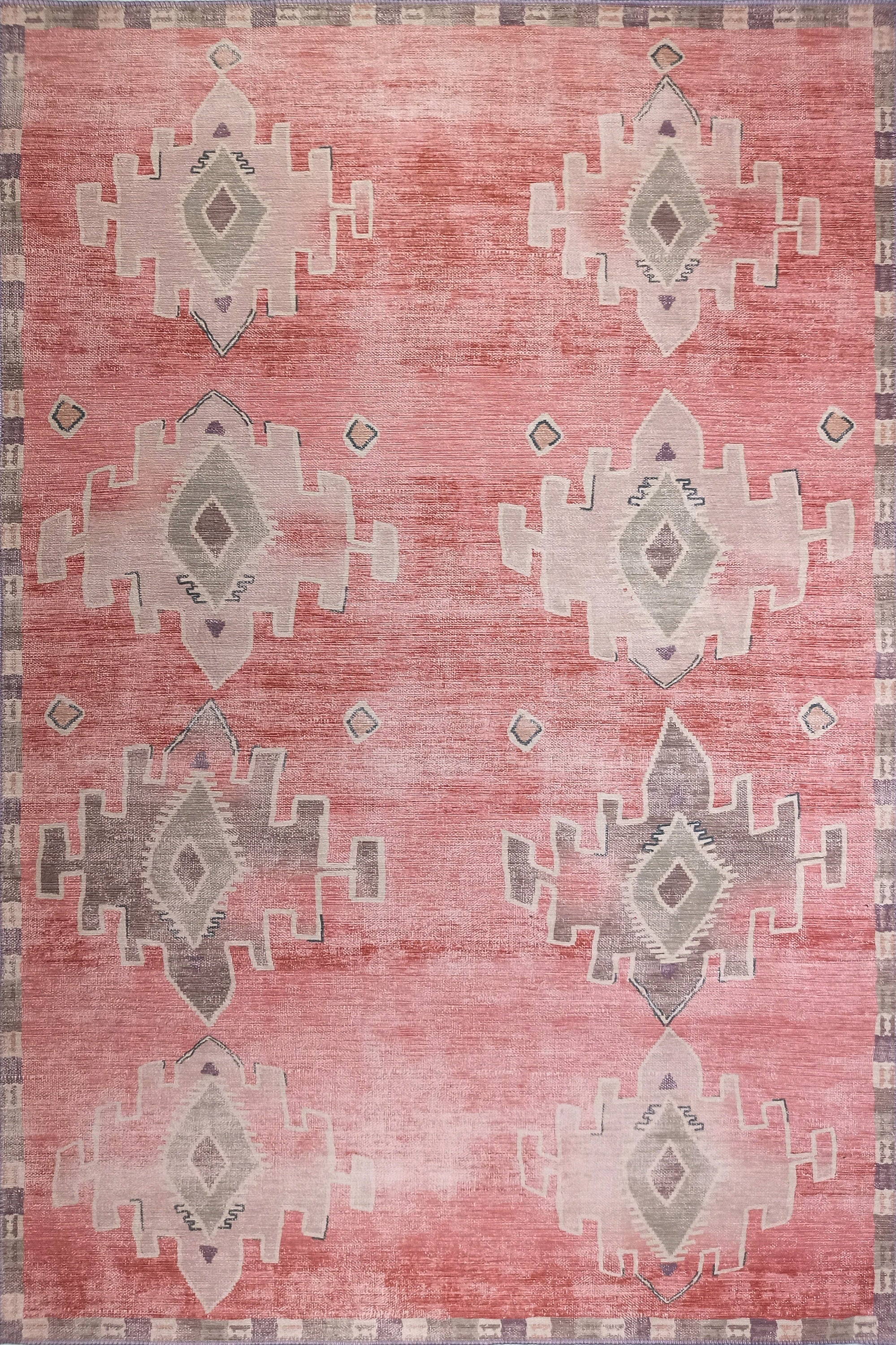 Aurelie Distressed Red Pink Beige Turkish Rug