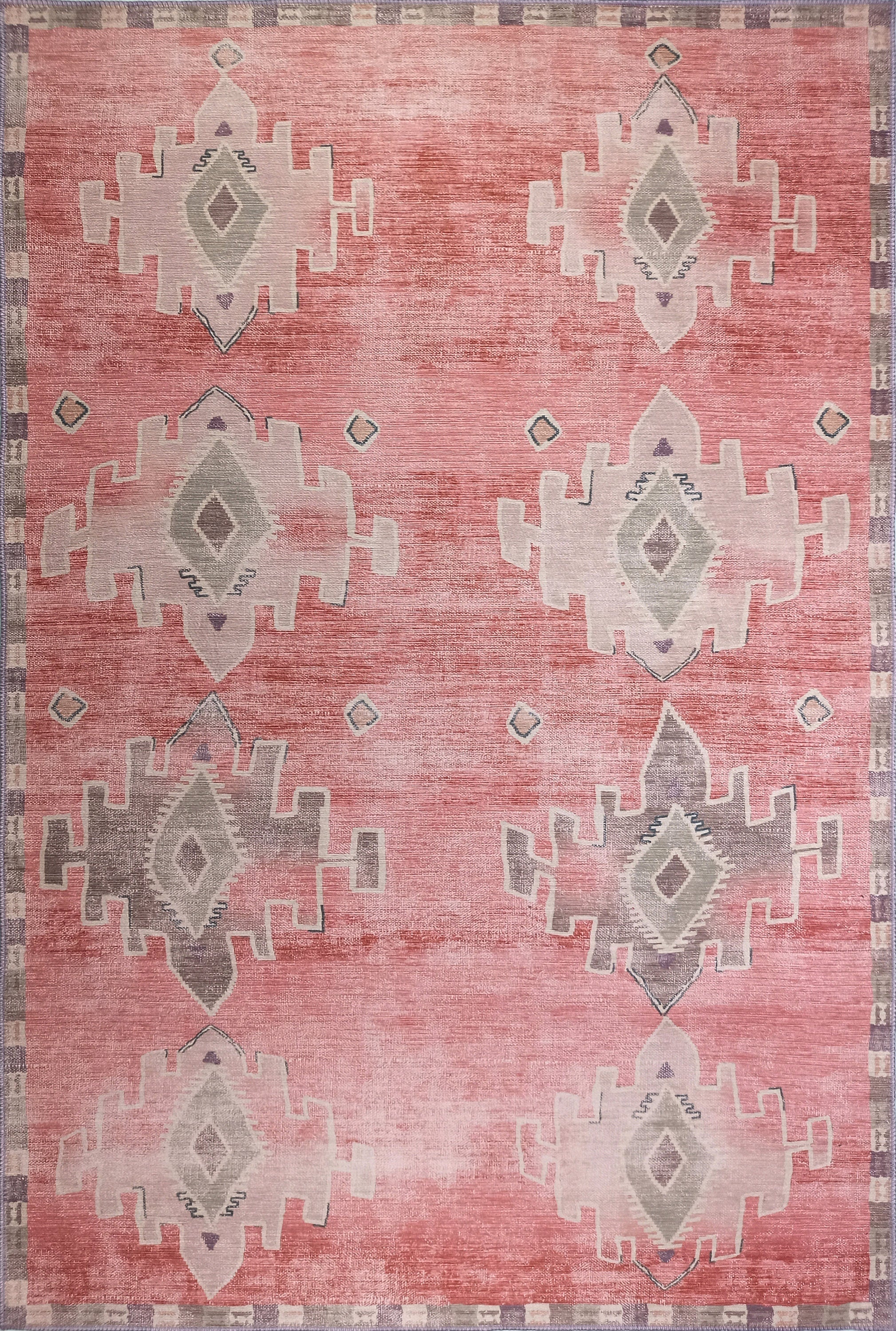Aurelie Distressed Red Pink Beige Turkish Rug