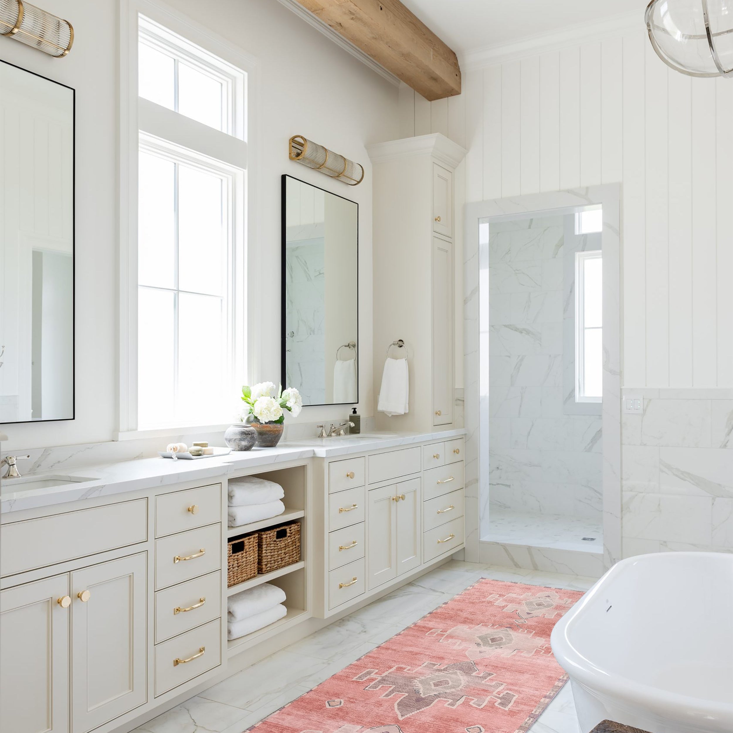 Aurelie Distressed Red Pink Beige Turkish Rug