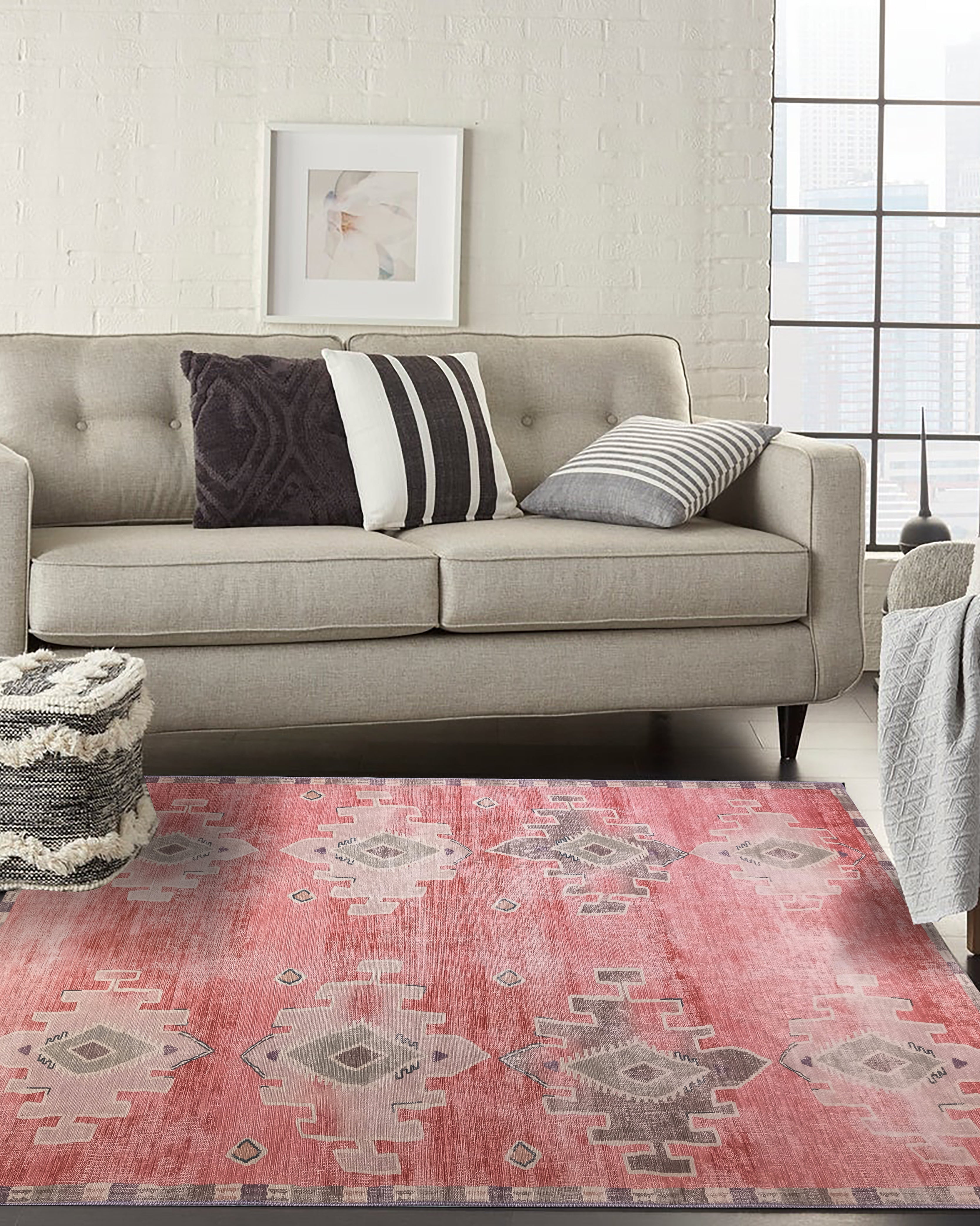 Aurelie Distressed Red Pink Beige Turkish Rug