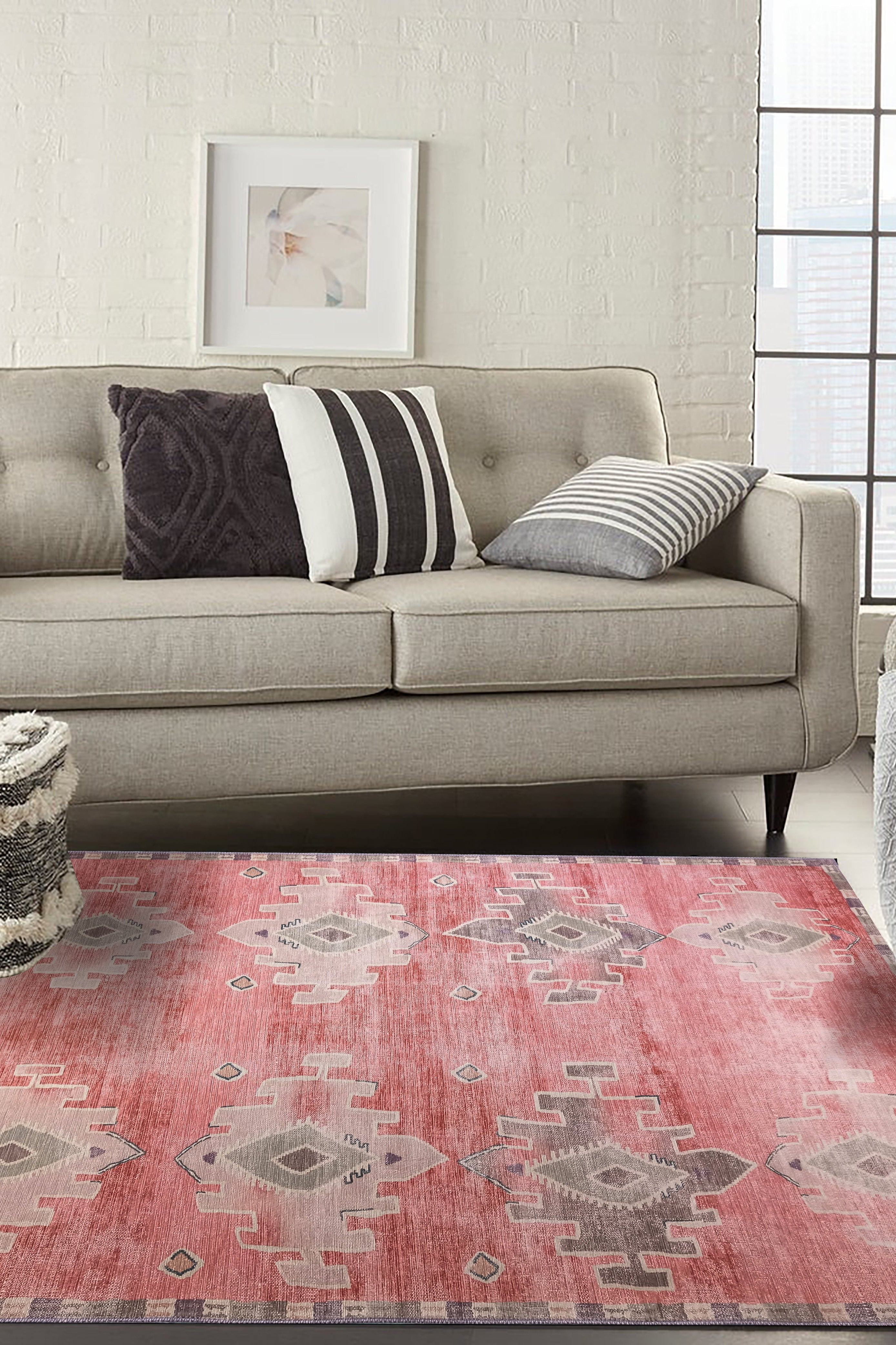 Aurelie Distressed Red Pink Beige Turkish Rug