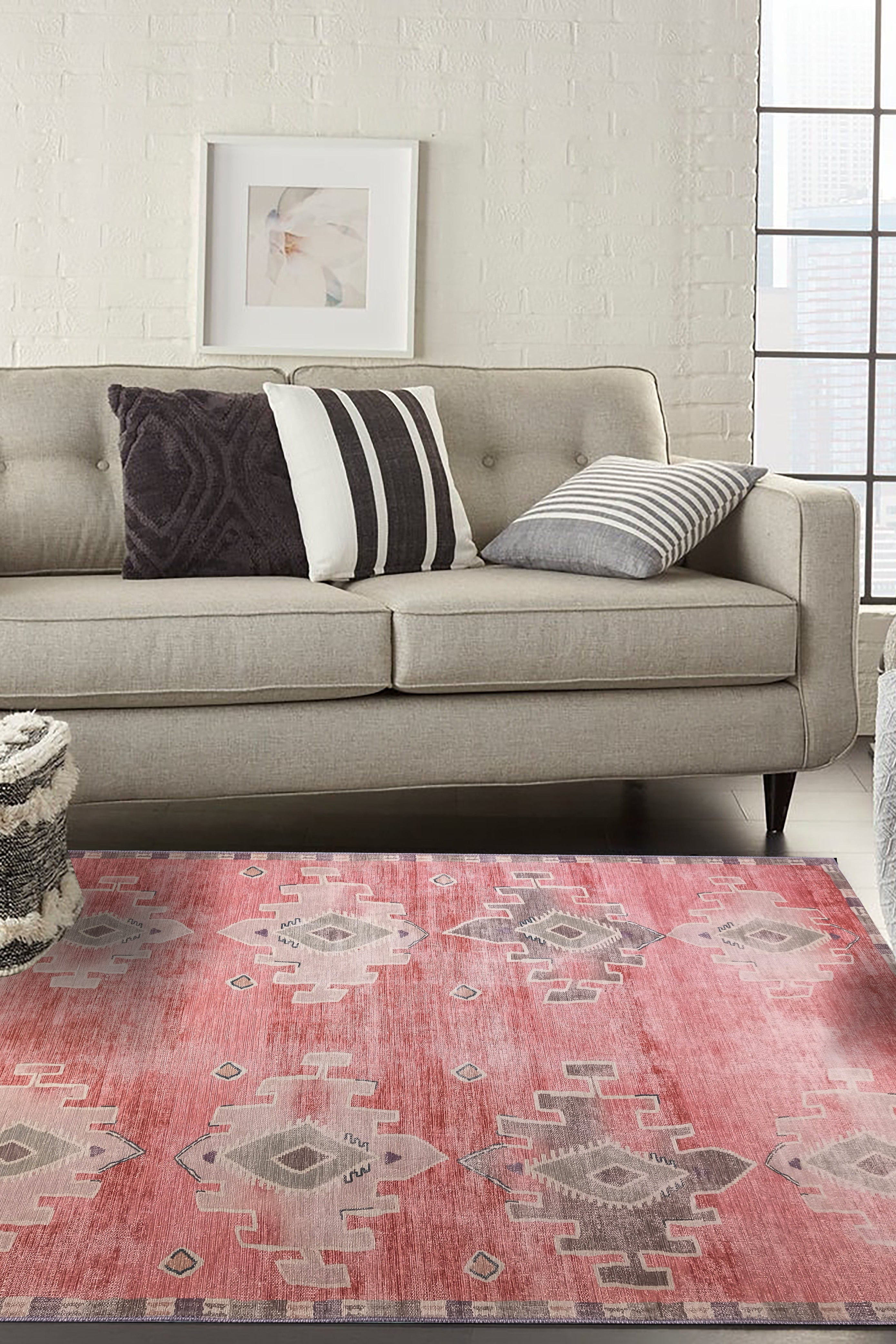 Aurelie Distressed Red Pink Beige Turkish Rug