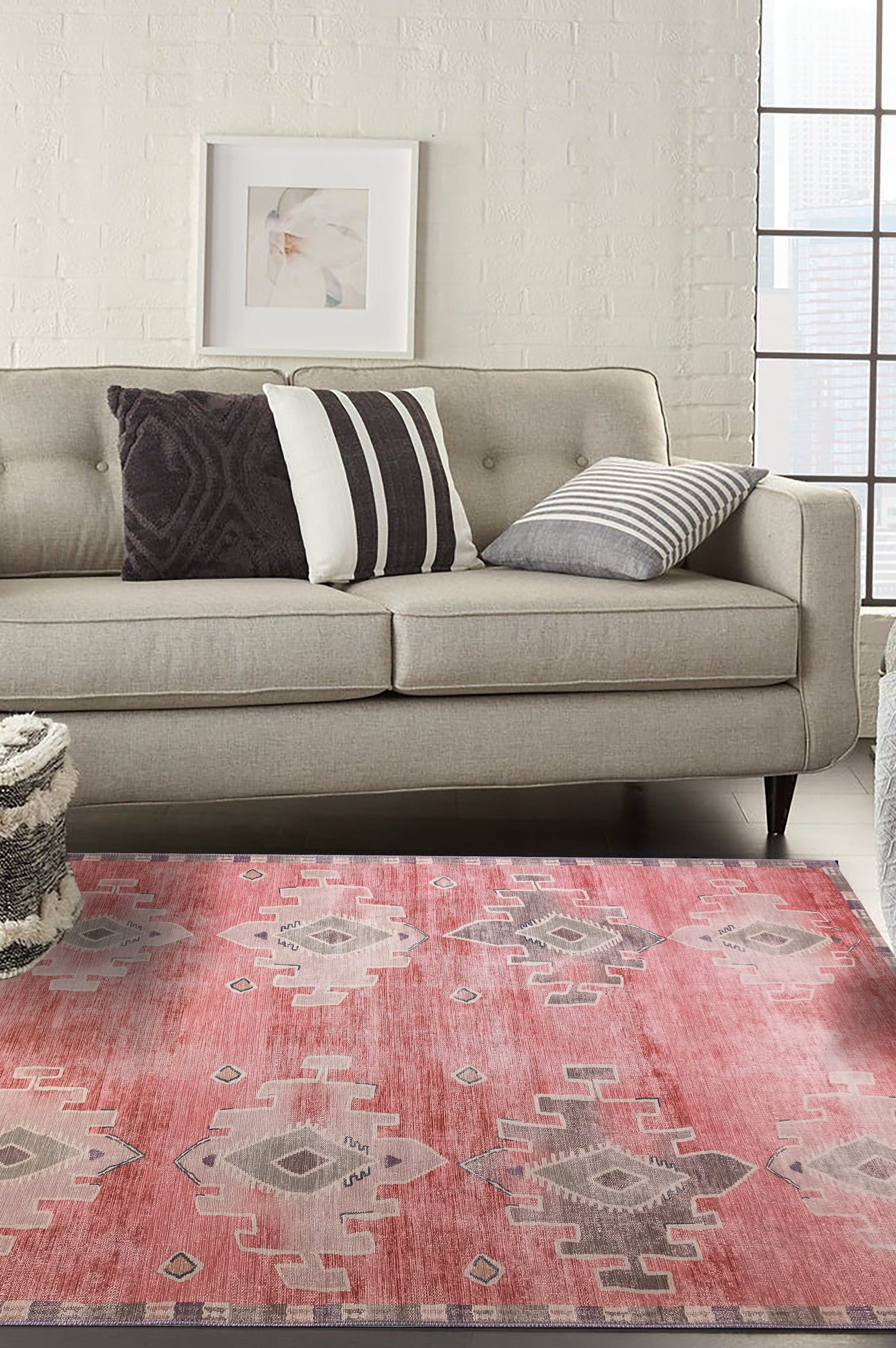 Aurelie Distressed Red Pink Beige Turkish Rug