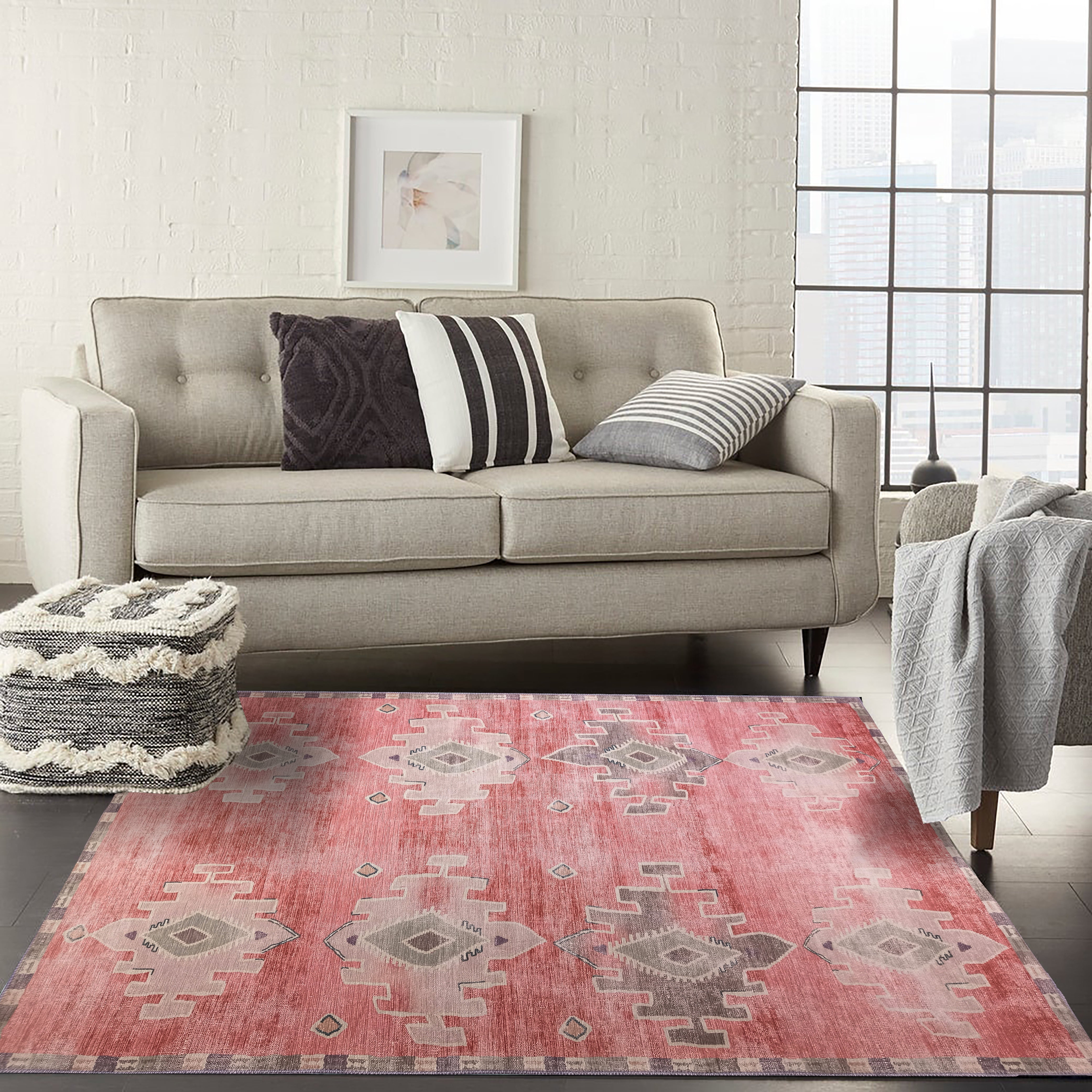 Aurelie Distressed Red Pink Beige Turkish Rug
