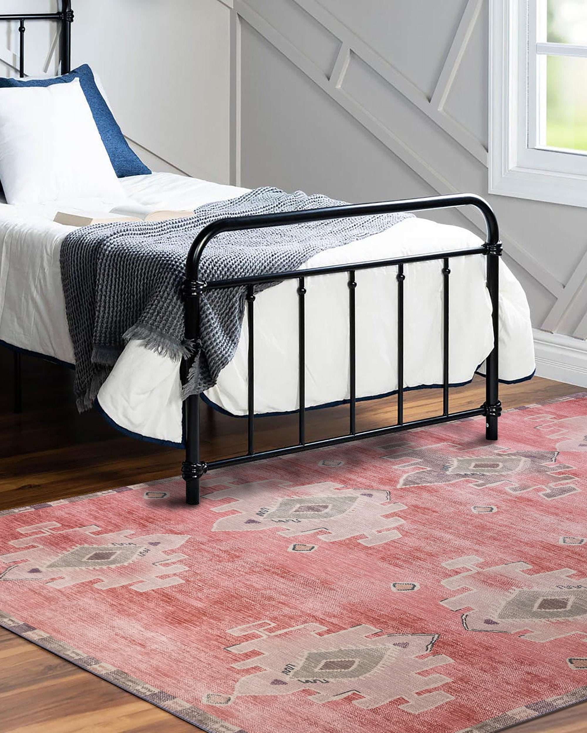 Aurelie Distressed Red Pink Beige Turkish Rug