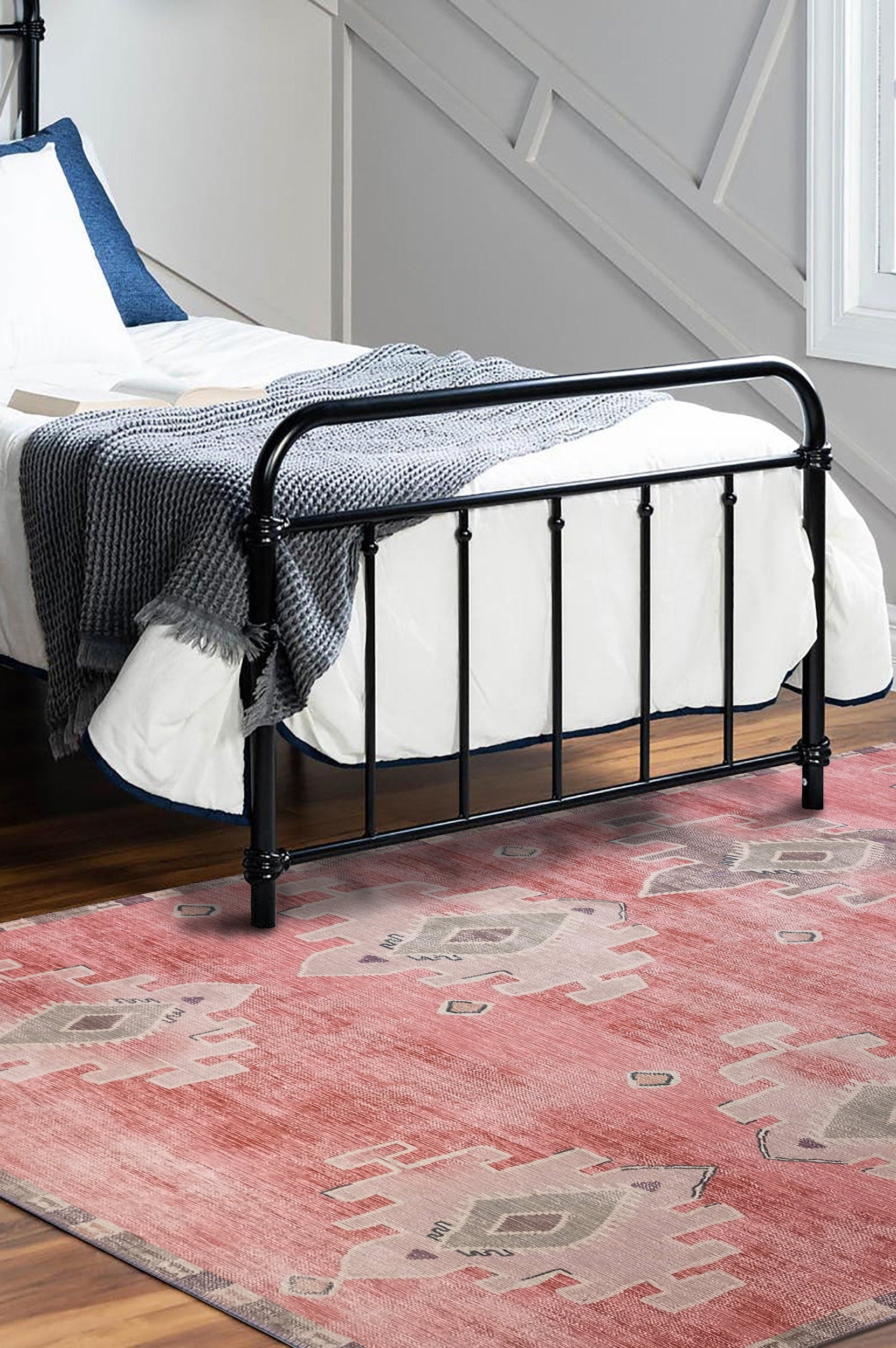 Aurelie Distressed Red Pink Beige Turkish Rug