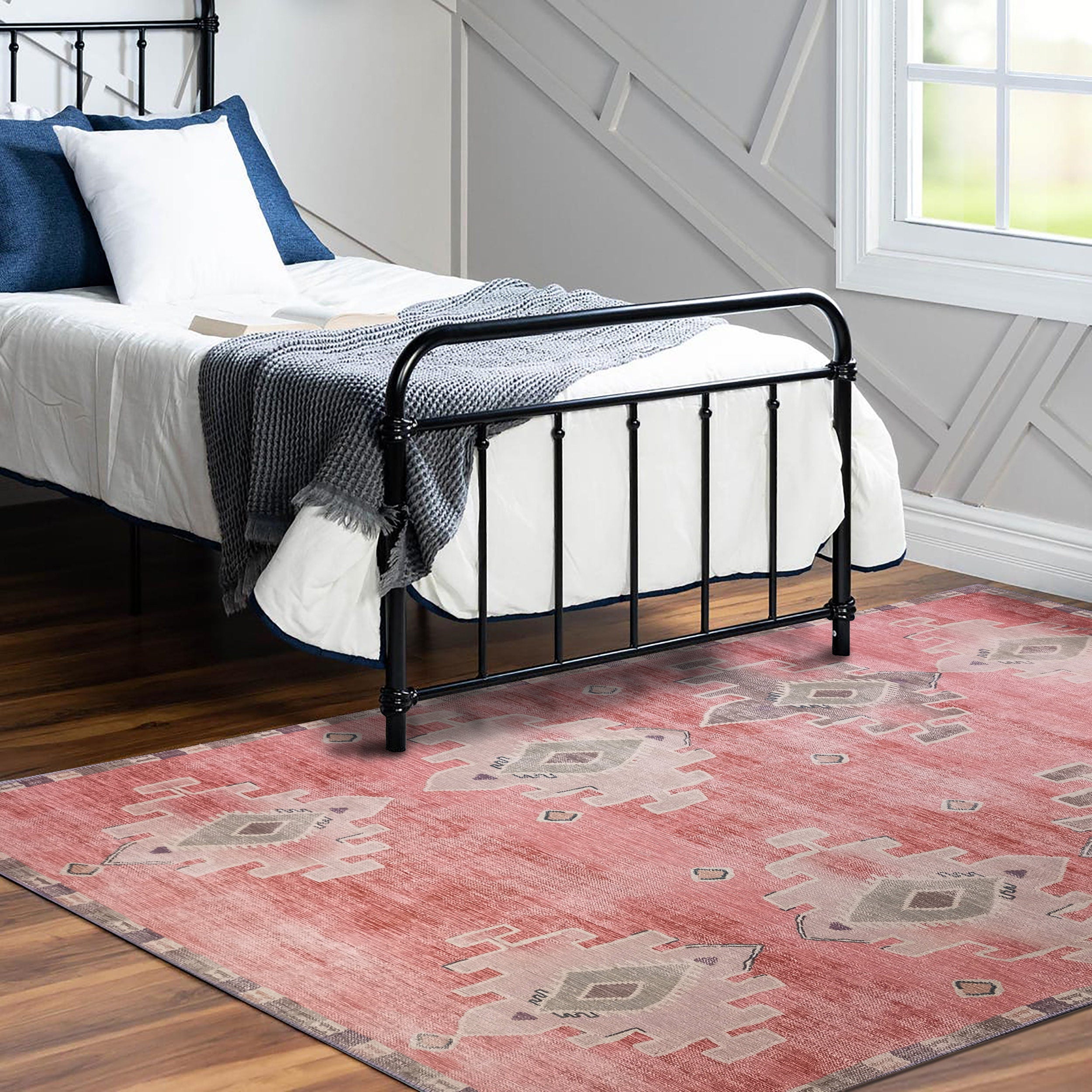 Aurelie Distressed Red Pink Beige Turkish Rug