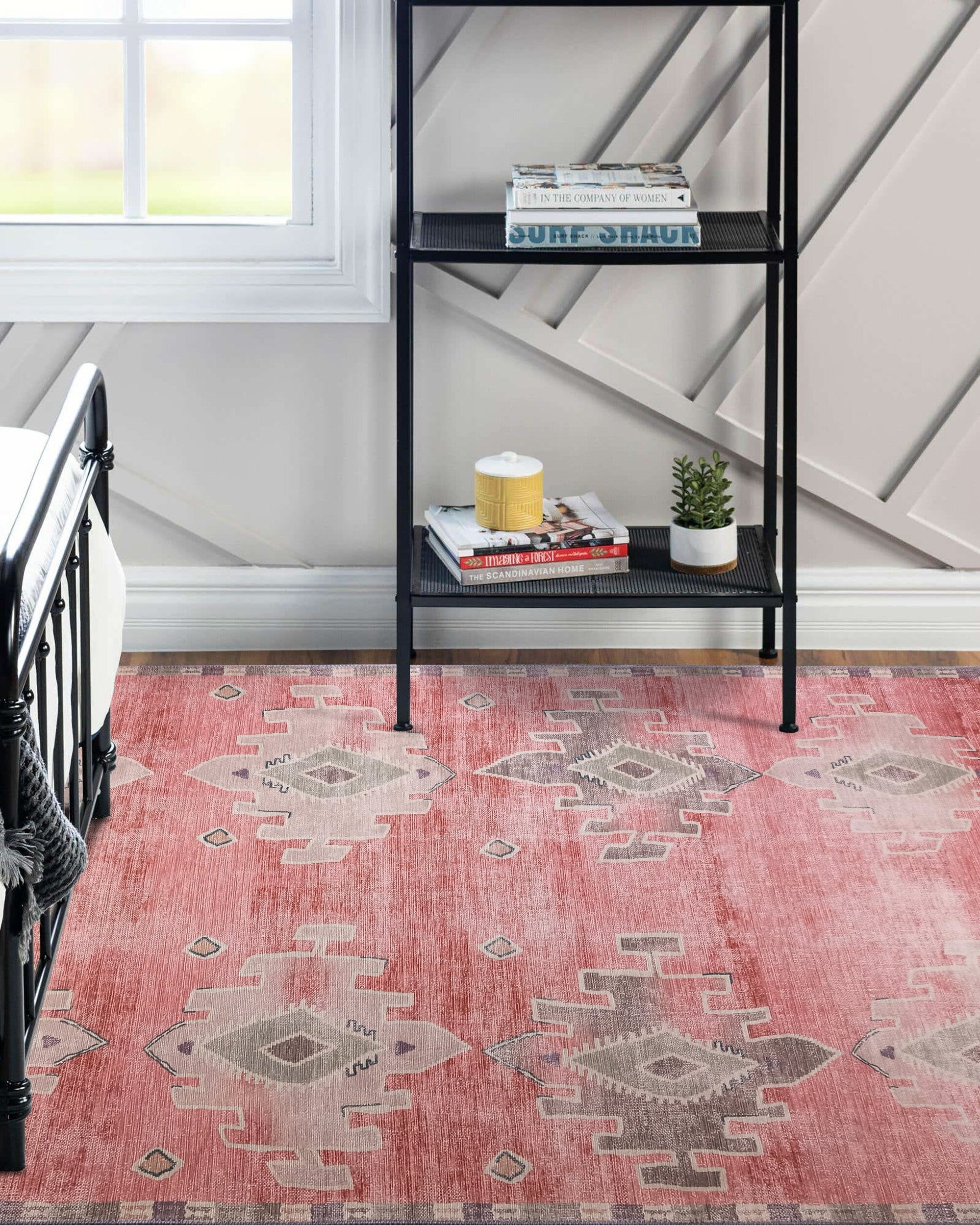 Aurelie Distressed Red Pink Beige Turkish Rug