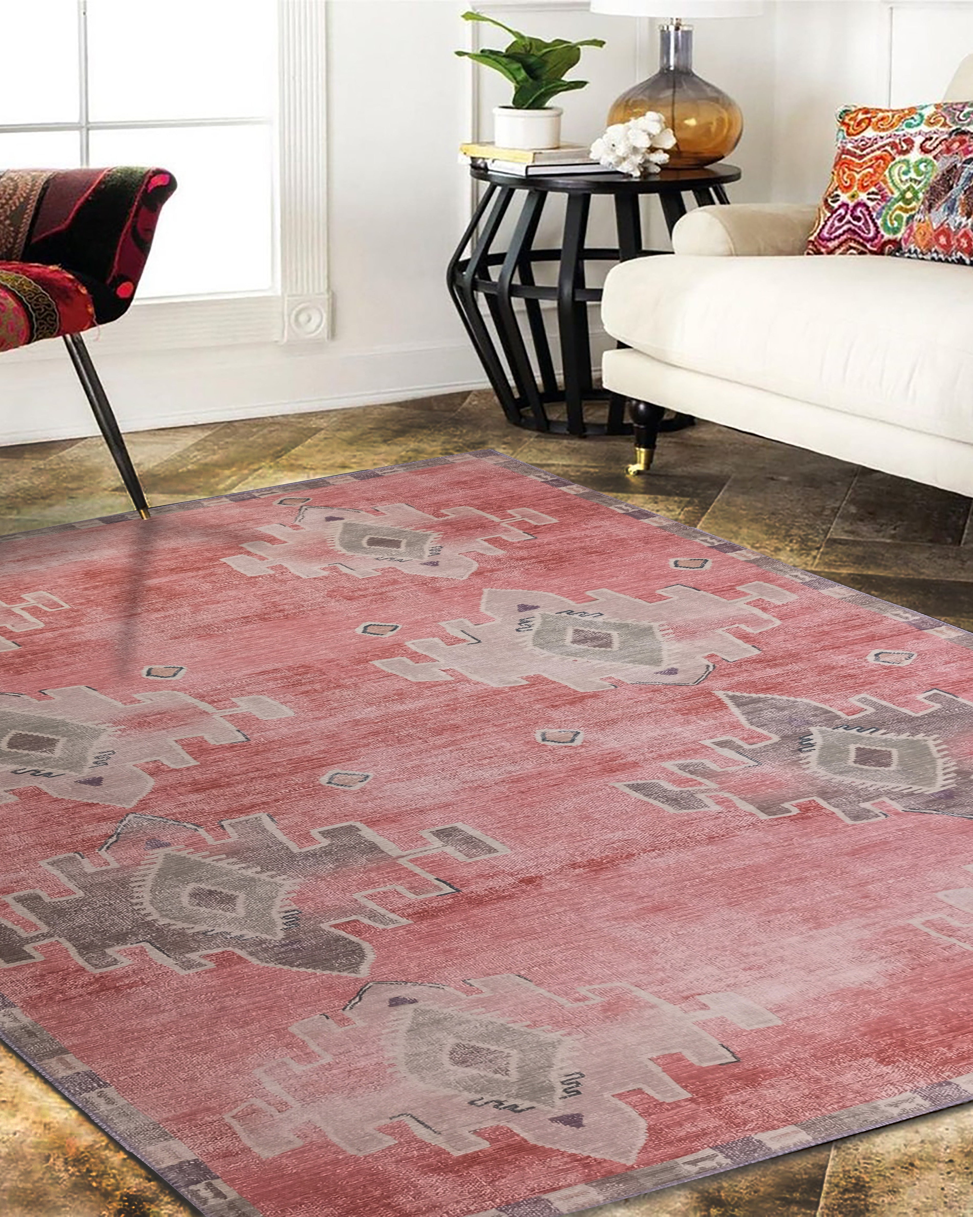 Aurelie Distressed Red Pink Beige Turkish Rug
