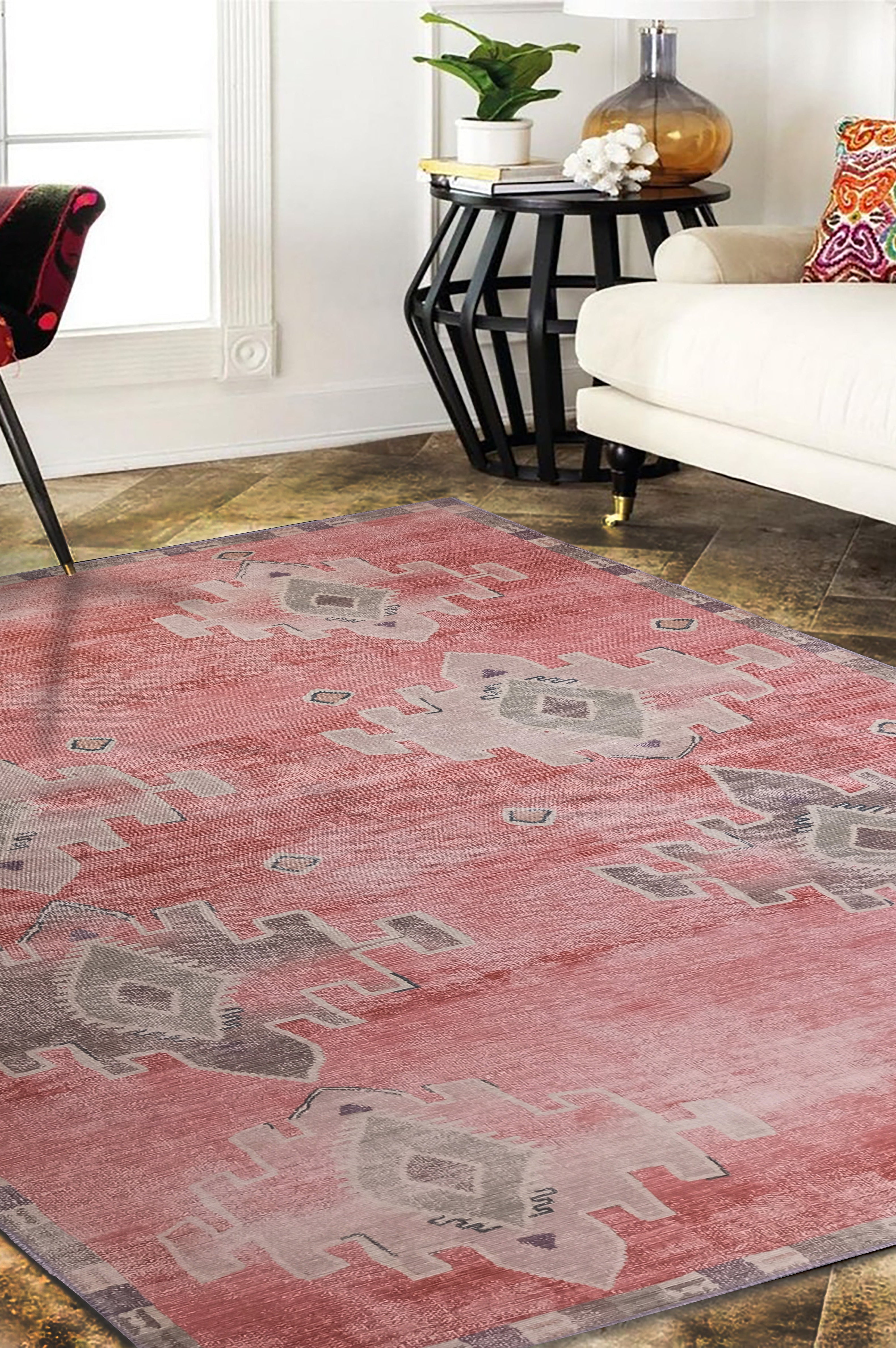 Aurelie Distressed Red Pink Beige Turkish Rug