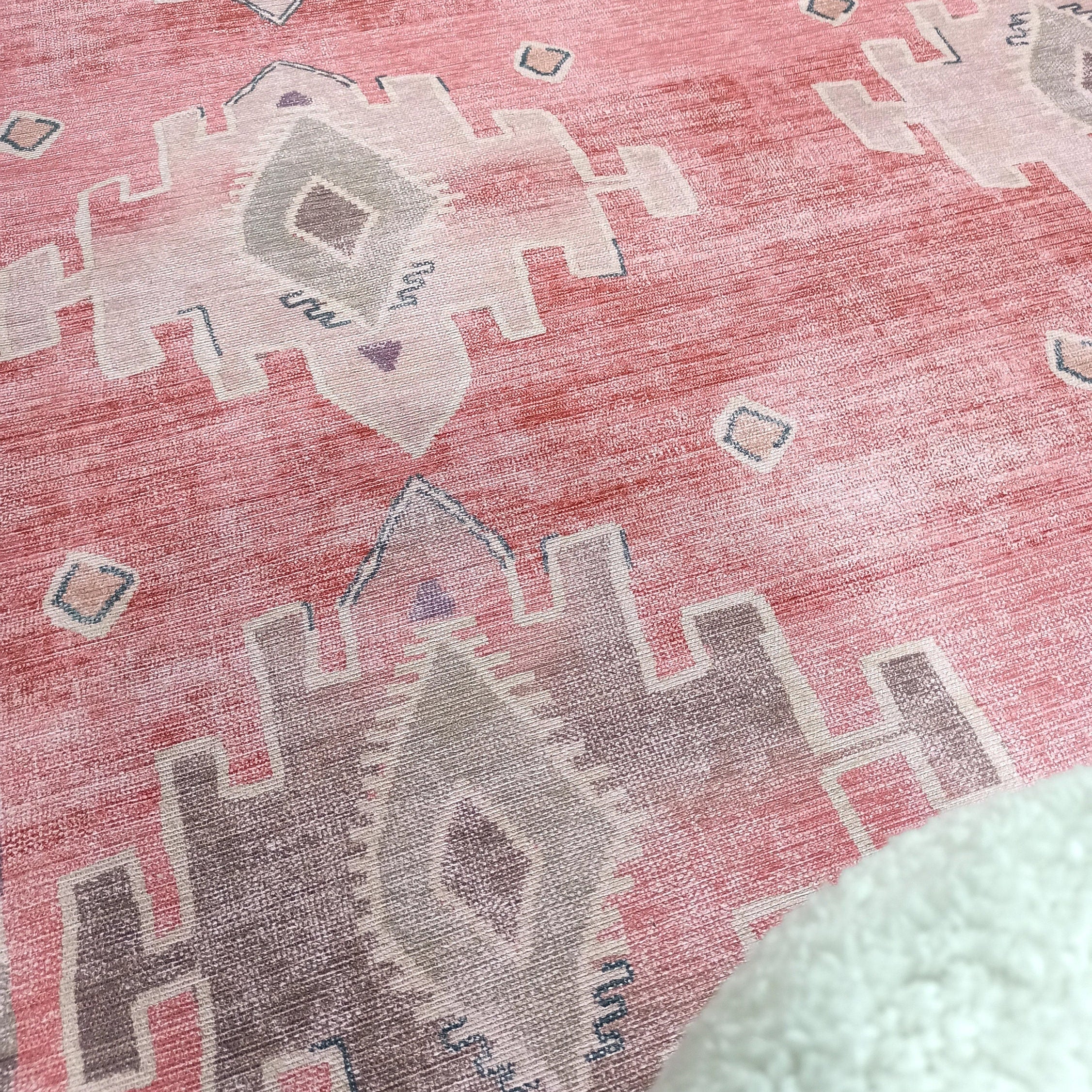 Aurelie Distressed Red Pink Beige Turkish Rug