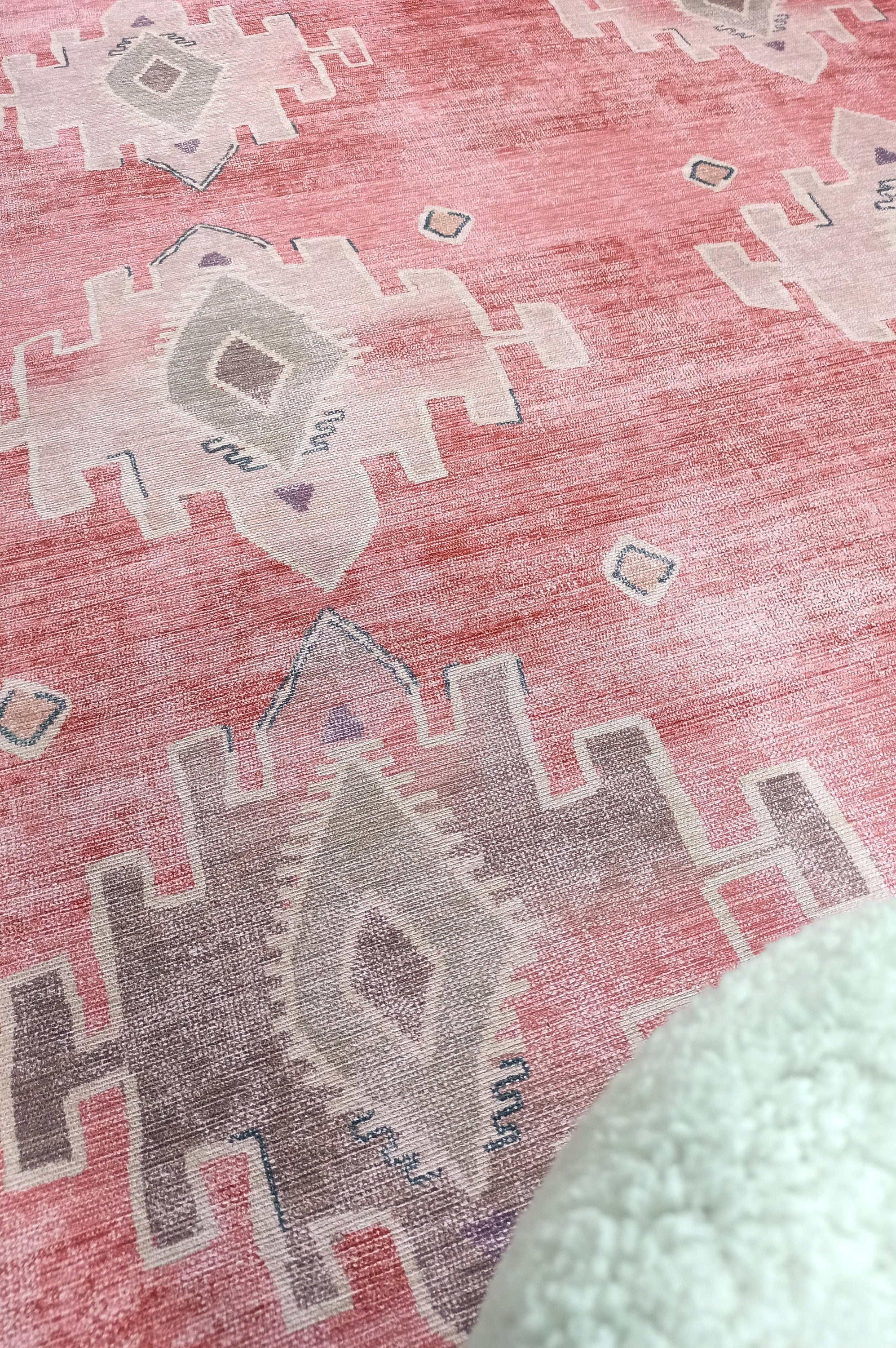 Aurelie Distressed Red Pink Beige Turkish Rug