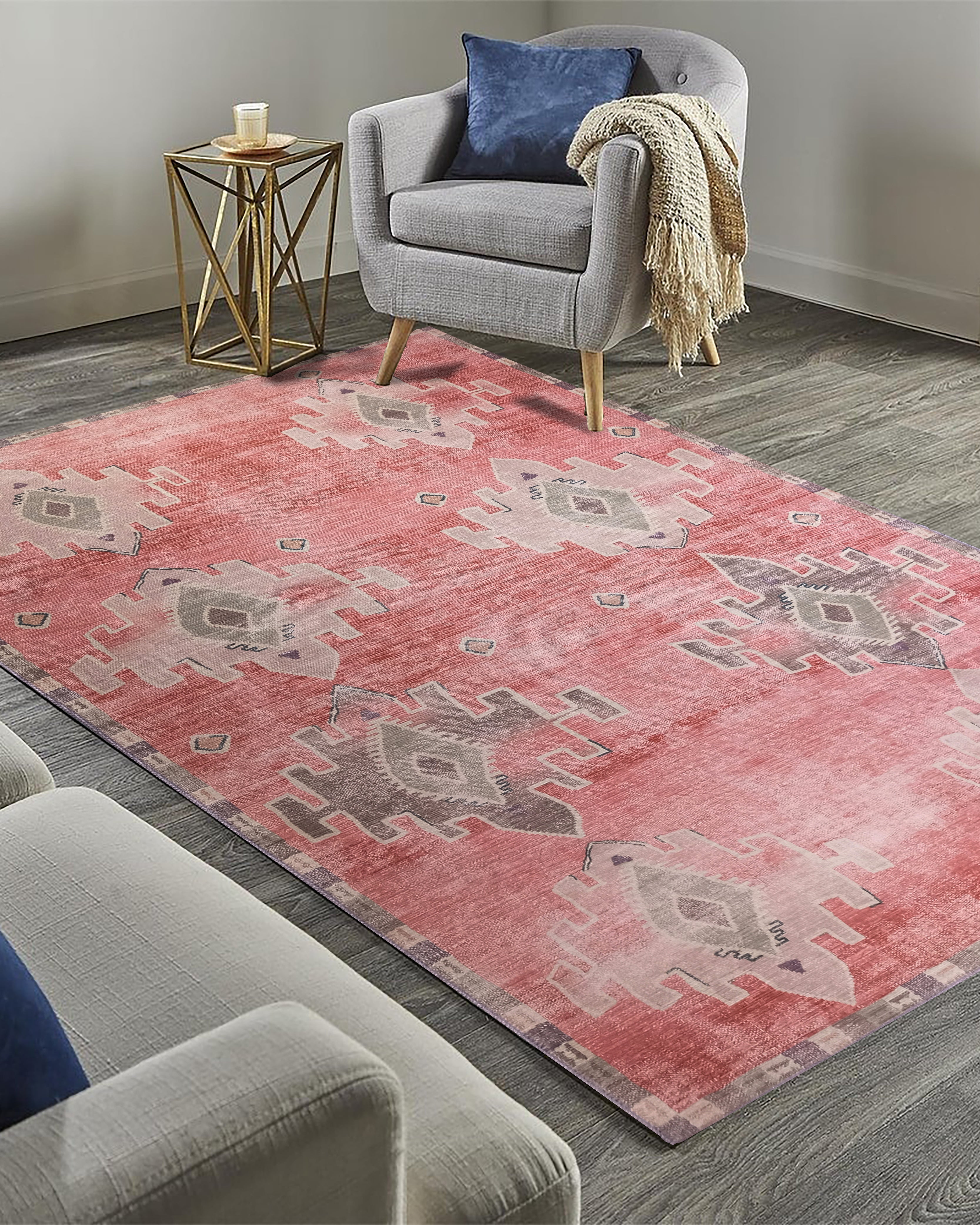 Aurelie Distressed Red Pink Beige Turkish Rug