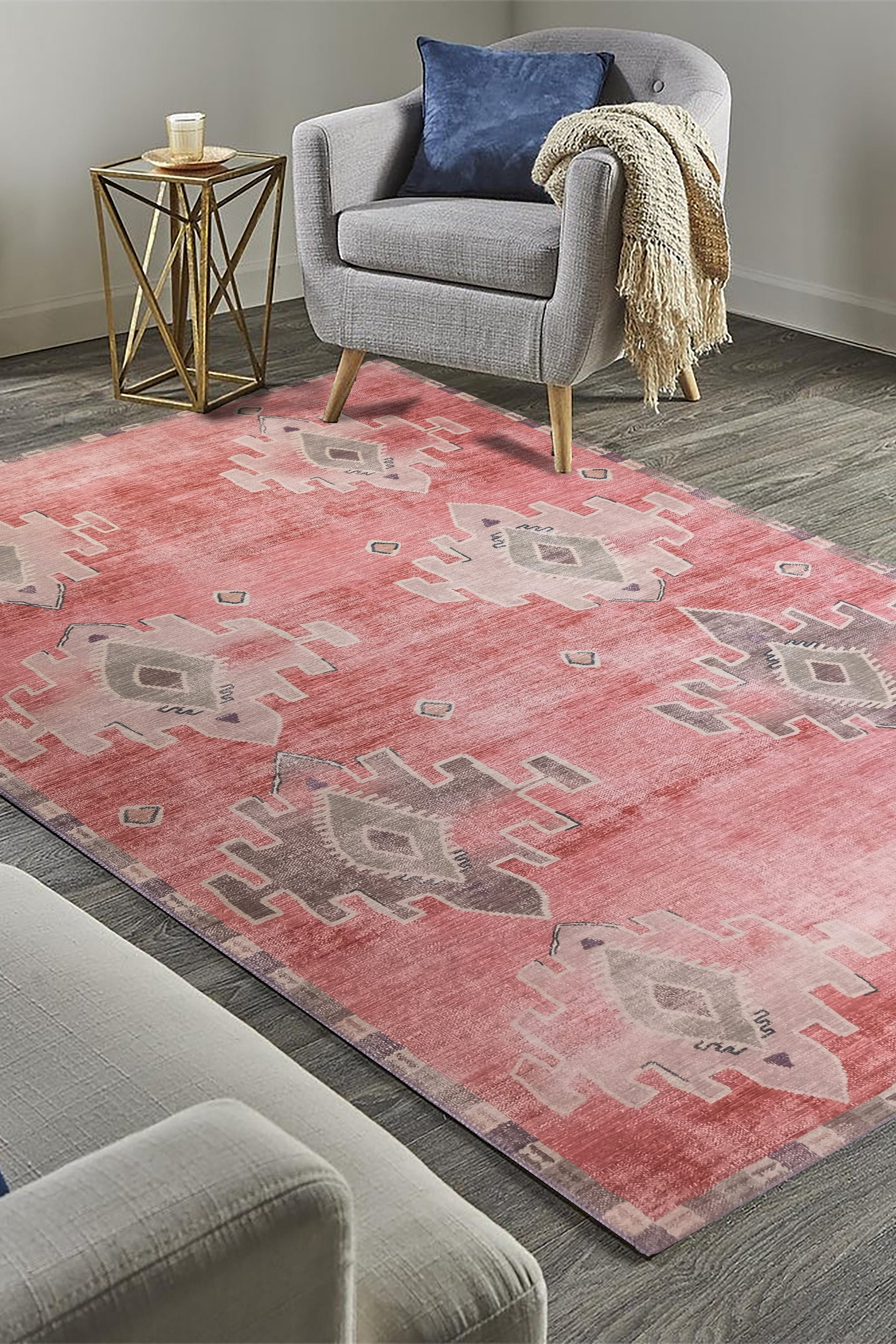 Aurelie Distressed Red Pink Beige Turkish Rug