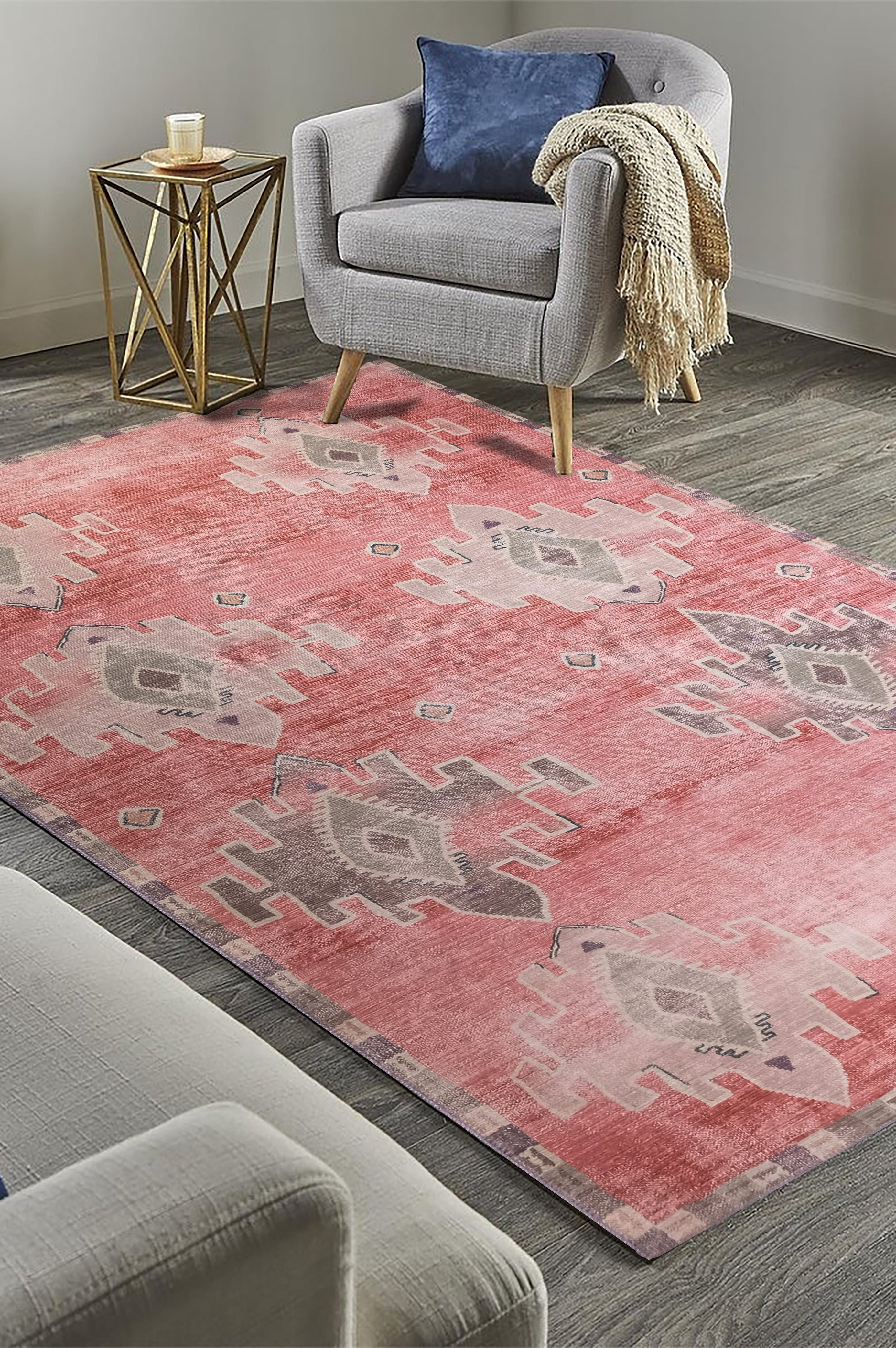 Aurelie Distressed Red Pink Beige Turkish Rug