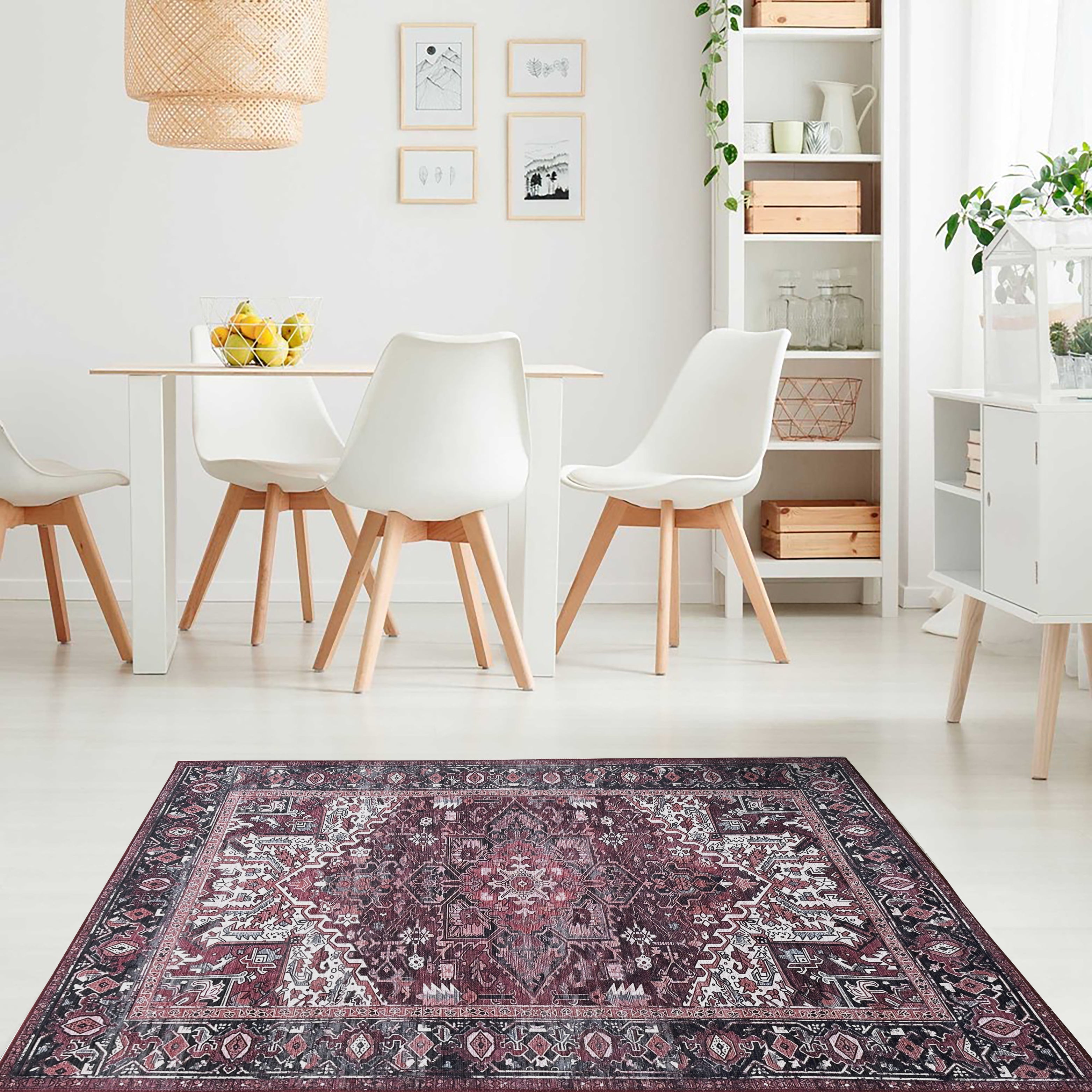 Avla Burgundy Red Floral Heriz Persian Rug