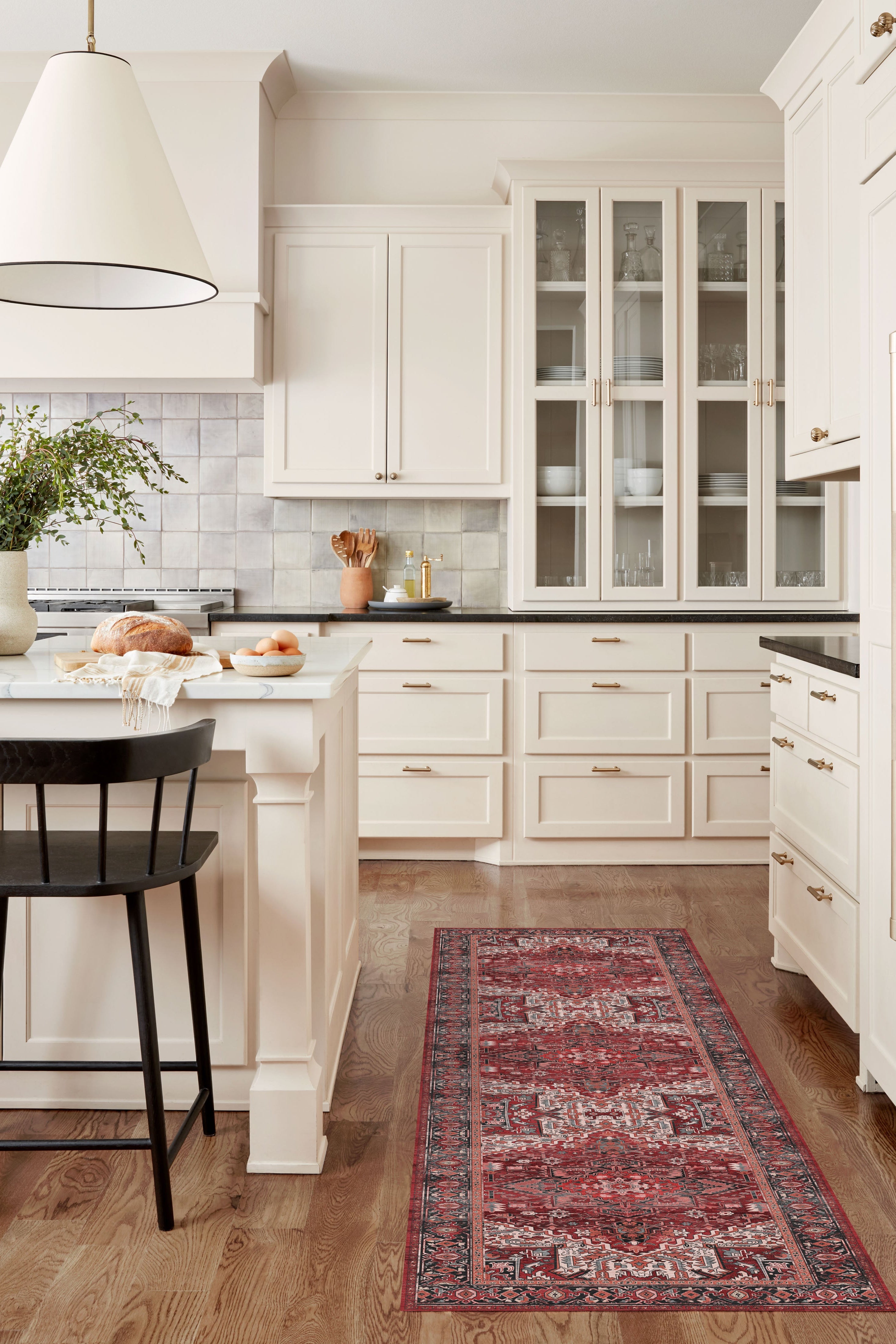 Avla Burgundy Red Floral Heriz Persian Rug